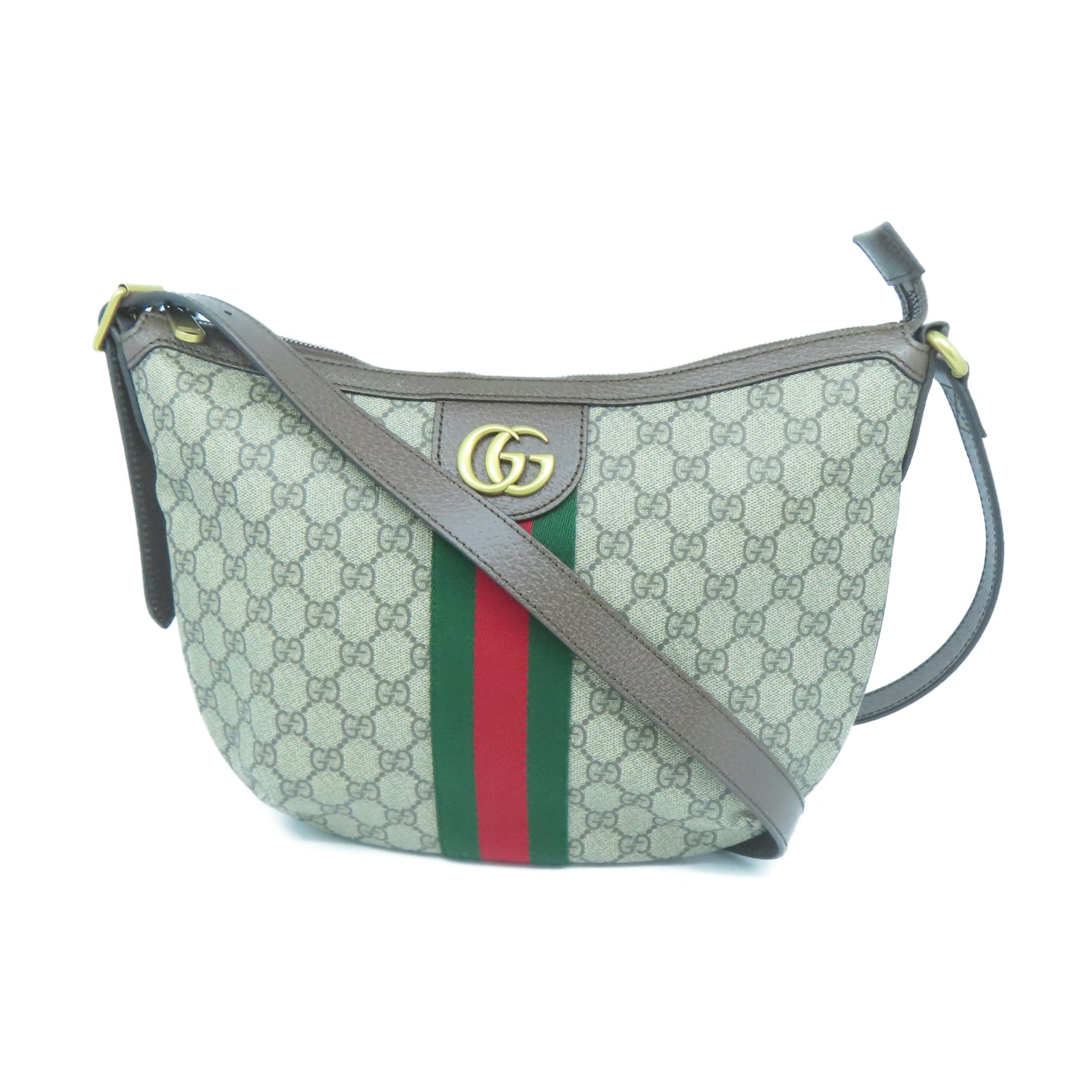 GUCCI 塗層帆布金扣肩背袋棕色