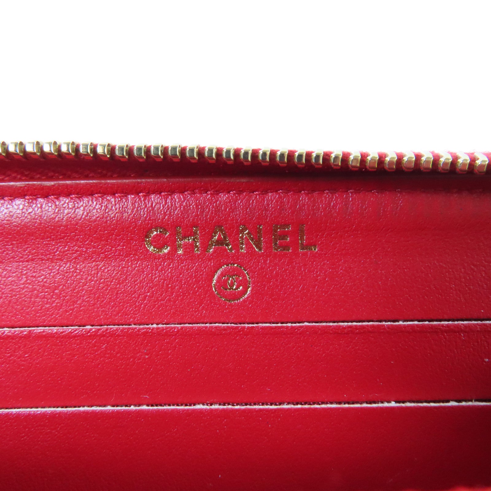 CHANEL 菱格Caviar皮革Round Wallet金扣錢包紅色