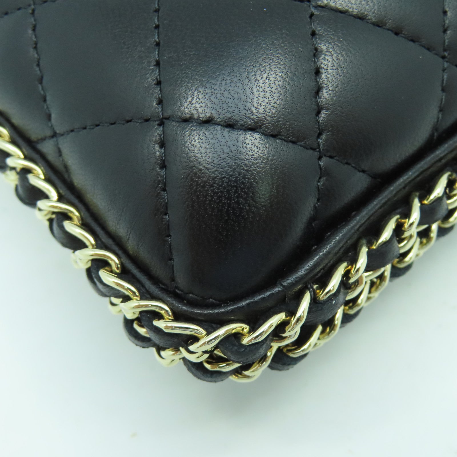 CHANEL 菱格羊皮皮革Clutch with Chain金扣鏈帶肩背袋黑色