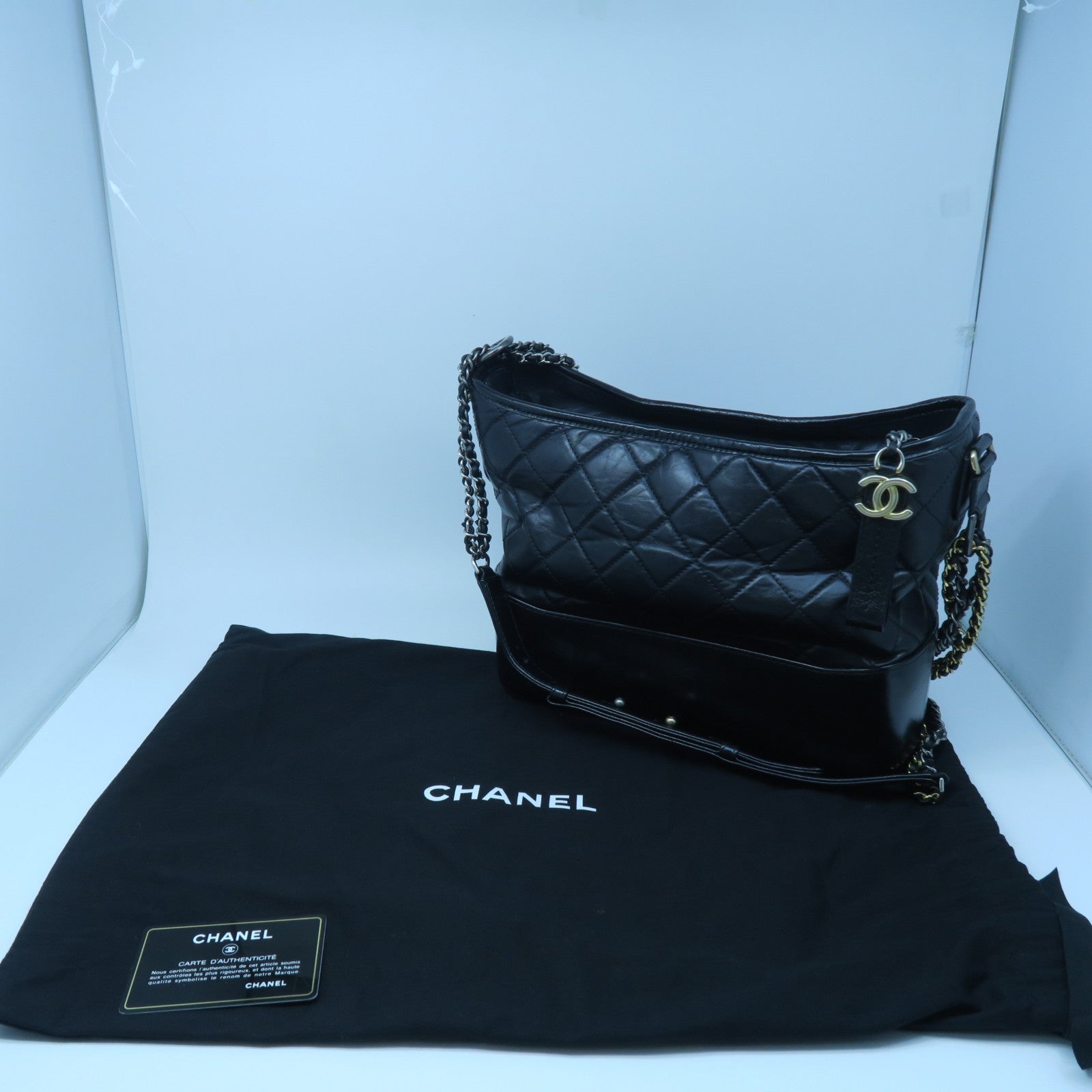 CHANEL 【激減優惠】牛皮皮革Gabrielle金扣鏈帶肩背袋黑色