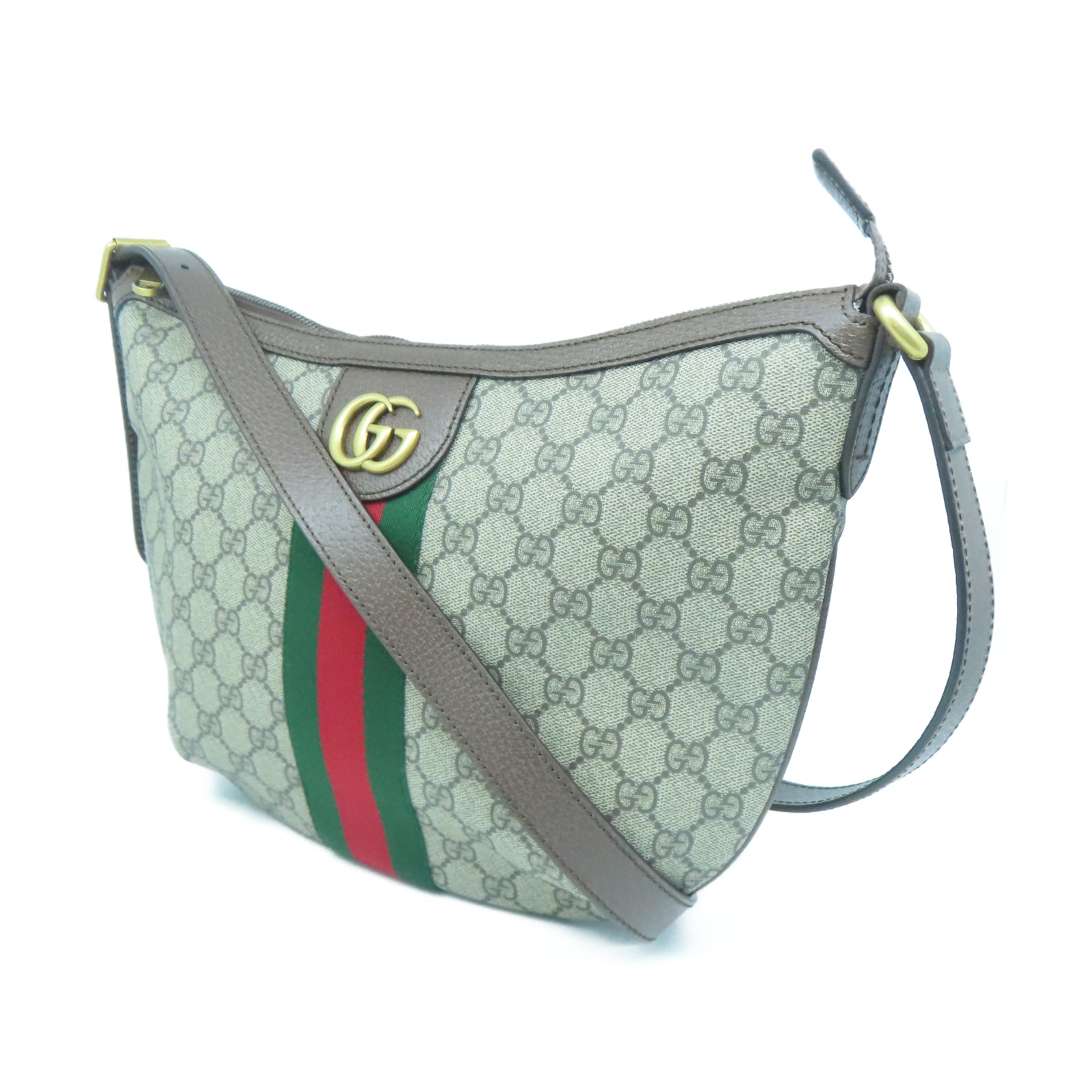 GUCCI 塗層帆布金扣肩背袋棕色
