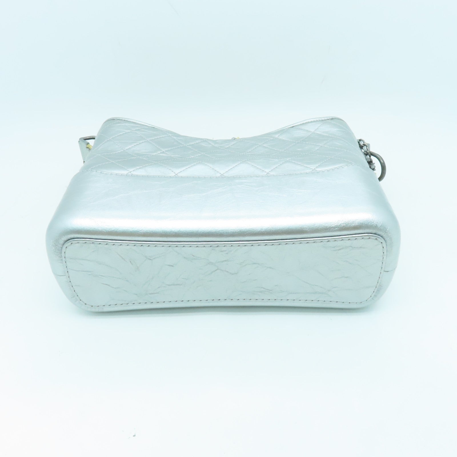 CHANEL cowhide leather Gabrielle gold and silver buckle shoulder bag silver