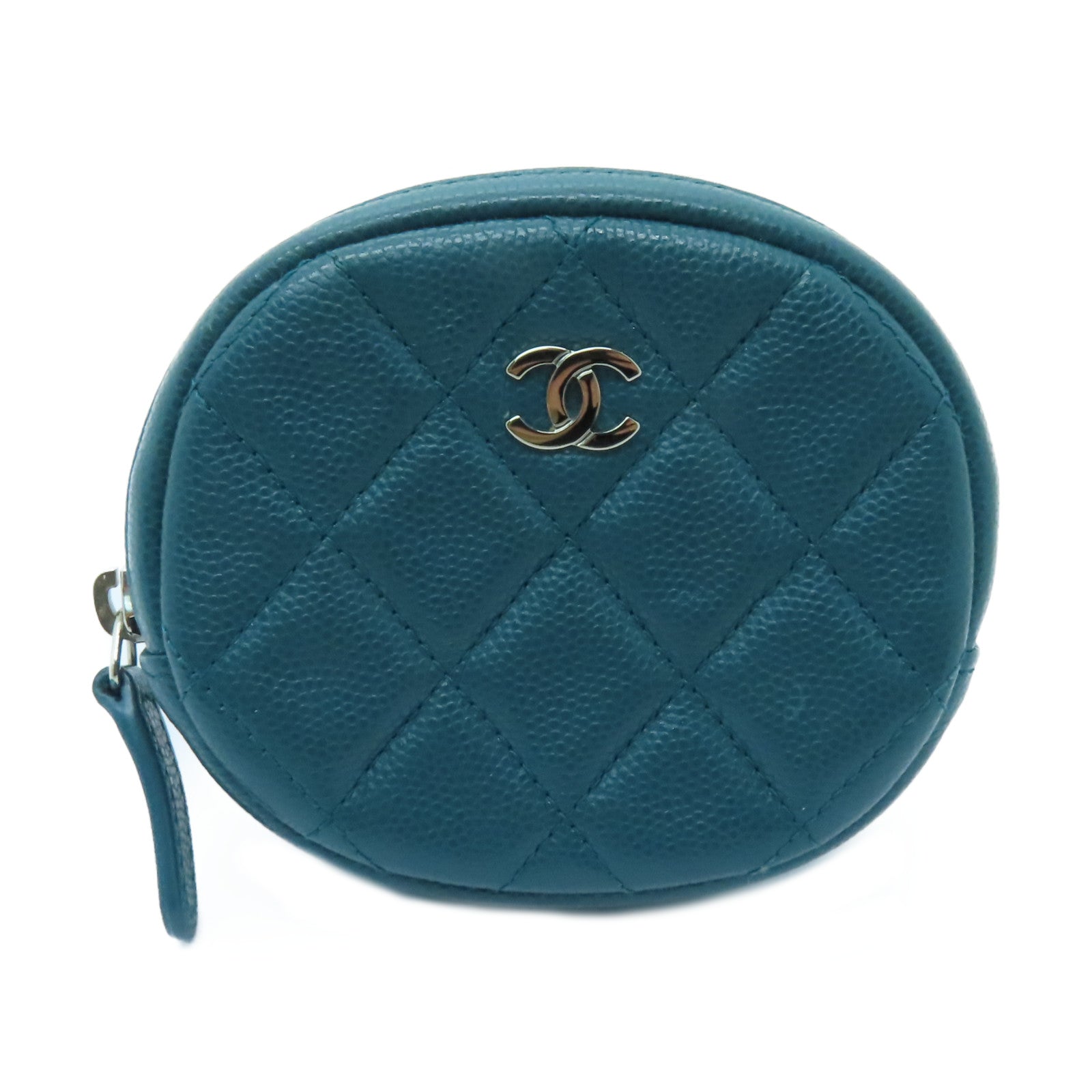 CHANEL 【激減優惠】菱格Caviar皮革Coin Case銀扣零錢包綠色