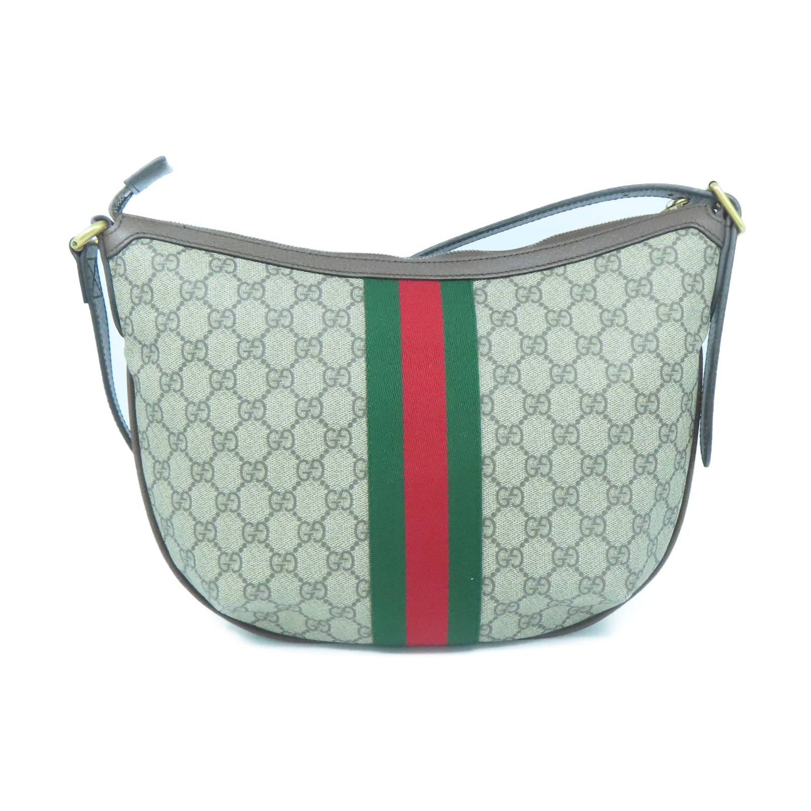 GUCCI 塗層帆布金扣肩背袋棕色