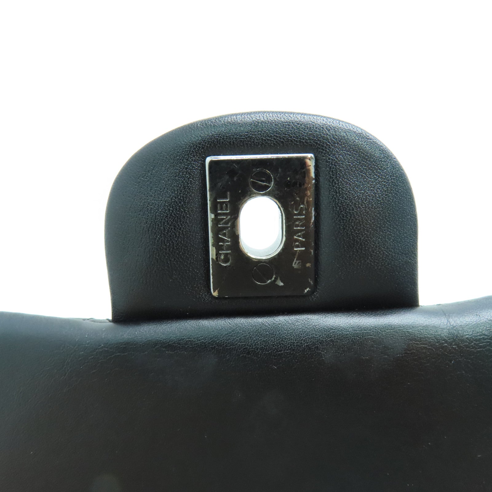 CHANEL 菱格漆皮皮革Chain Shoulder銀扣鏈帶肩背袋黑色
