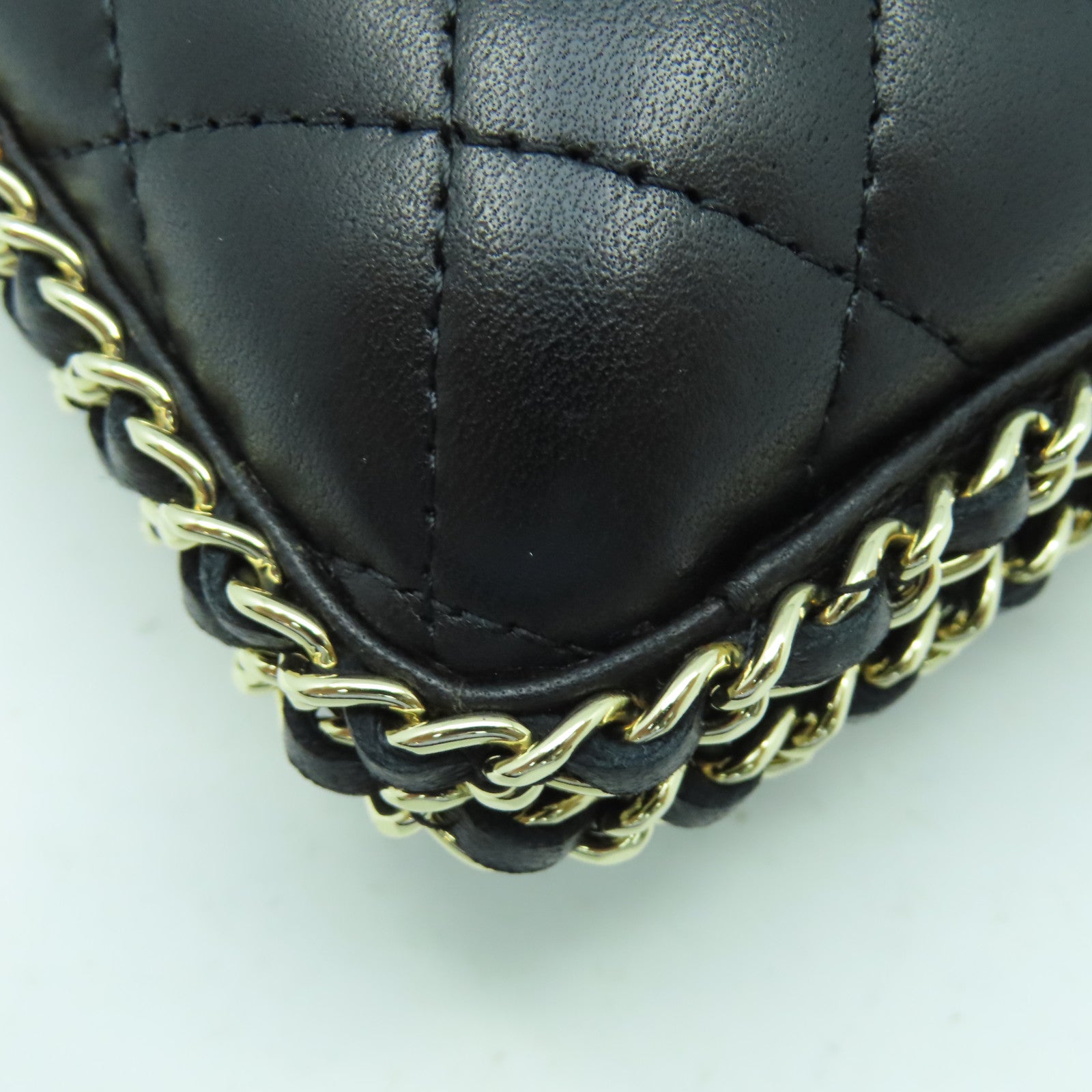 CHANEL 菱格羊皮皮革Clutch with Chain金扣鏈帶肩背袋黑色