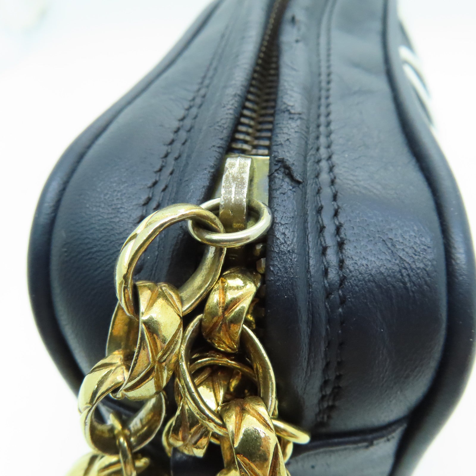 CHANEL 牛皮皮革Chain Shoulder Bag金扣鏈帶肩背袋深藍色
