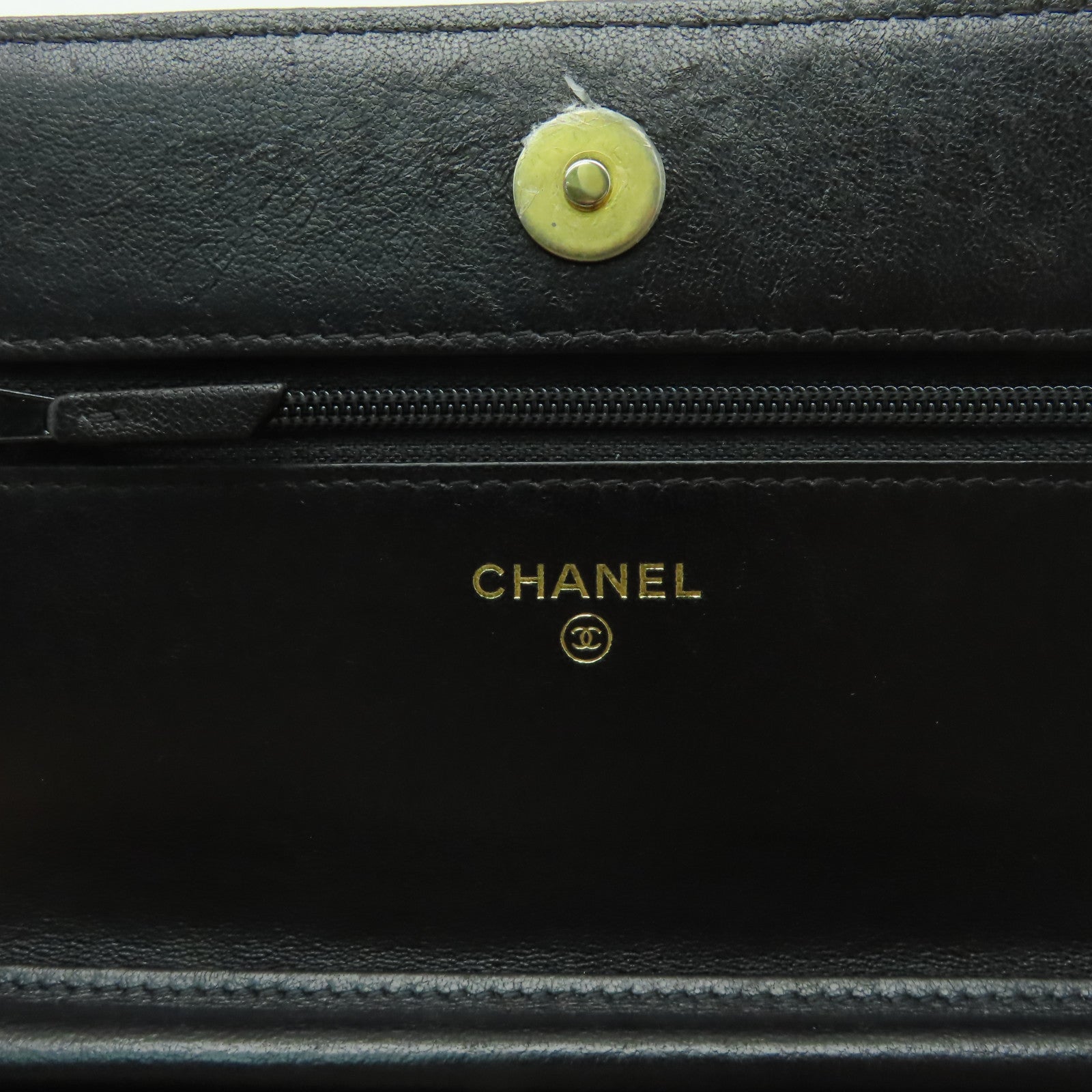 CHANEL 牛皮皮革Wallet on Chain金扣鏈帶肩背袋黑色
