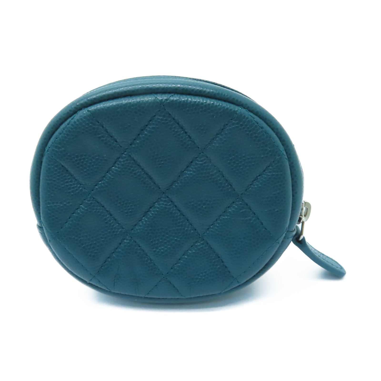 CHANEL 【激減優惠】菱格Caviar皮革Coin Case銀扣零錢包綠色