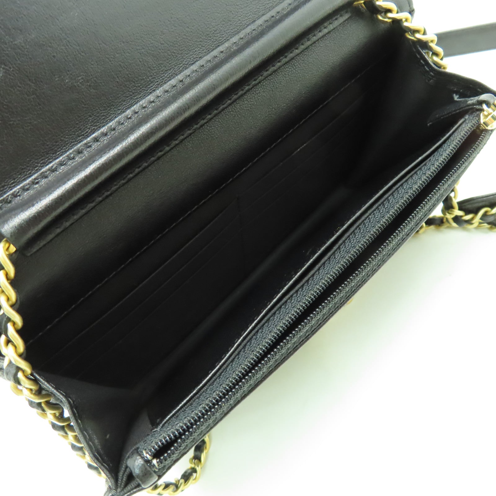CHANEL 牛皮皮革Wallet on Chain金扣鏈帶肩背袋黑色