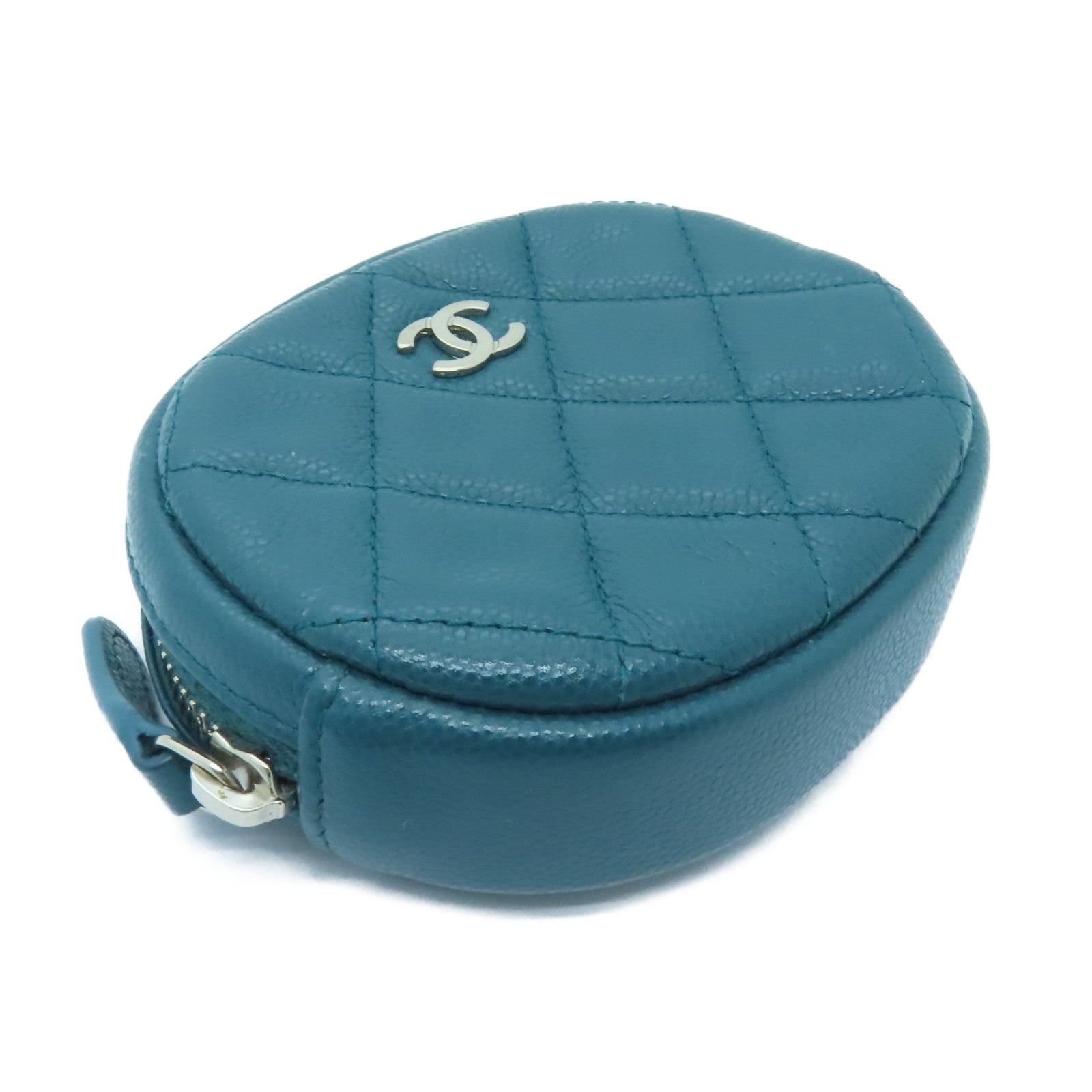 CHANEL 【激減優惠】菱格Caviar皮革Coin Case銀扣零錢包綠色