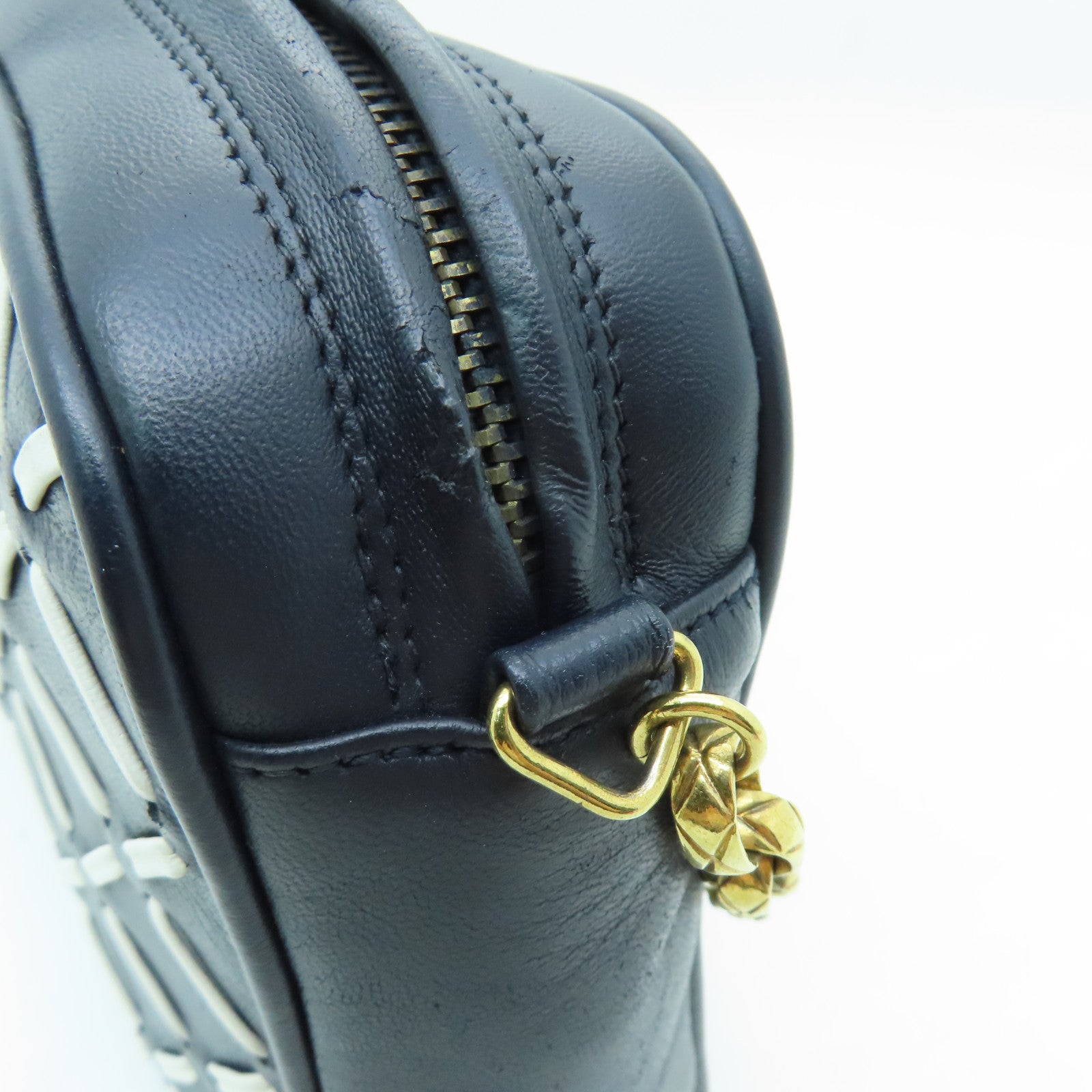 CHANEL 牛皮皮革Chain Shoulder Bag金扣鏈帶肩背袋深藍色
