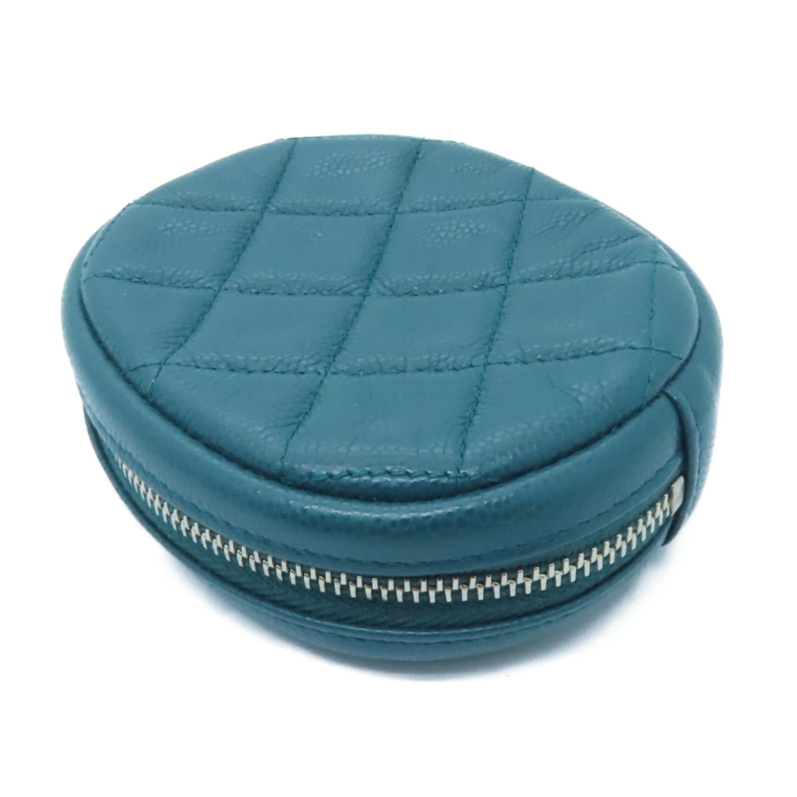 CHANEL 【激減優惠】菱格Caviar皮革Coin Case銀扣零錢包綠色