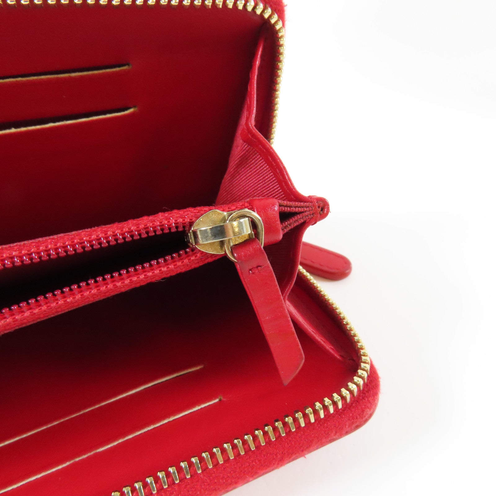 CHANEL 菱格Caviar皮革Round Wallet金扣錢包紅色