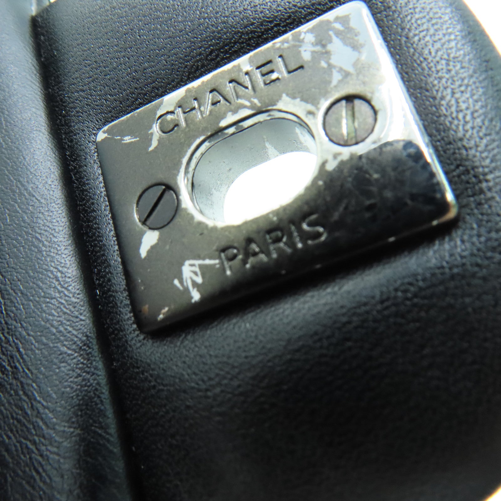 CHANEL 菱格漆皮皮革Chain Shoulder銀扣鏈帶肩背袋黑色
