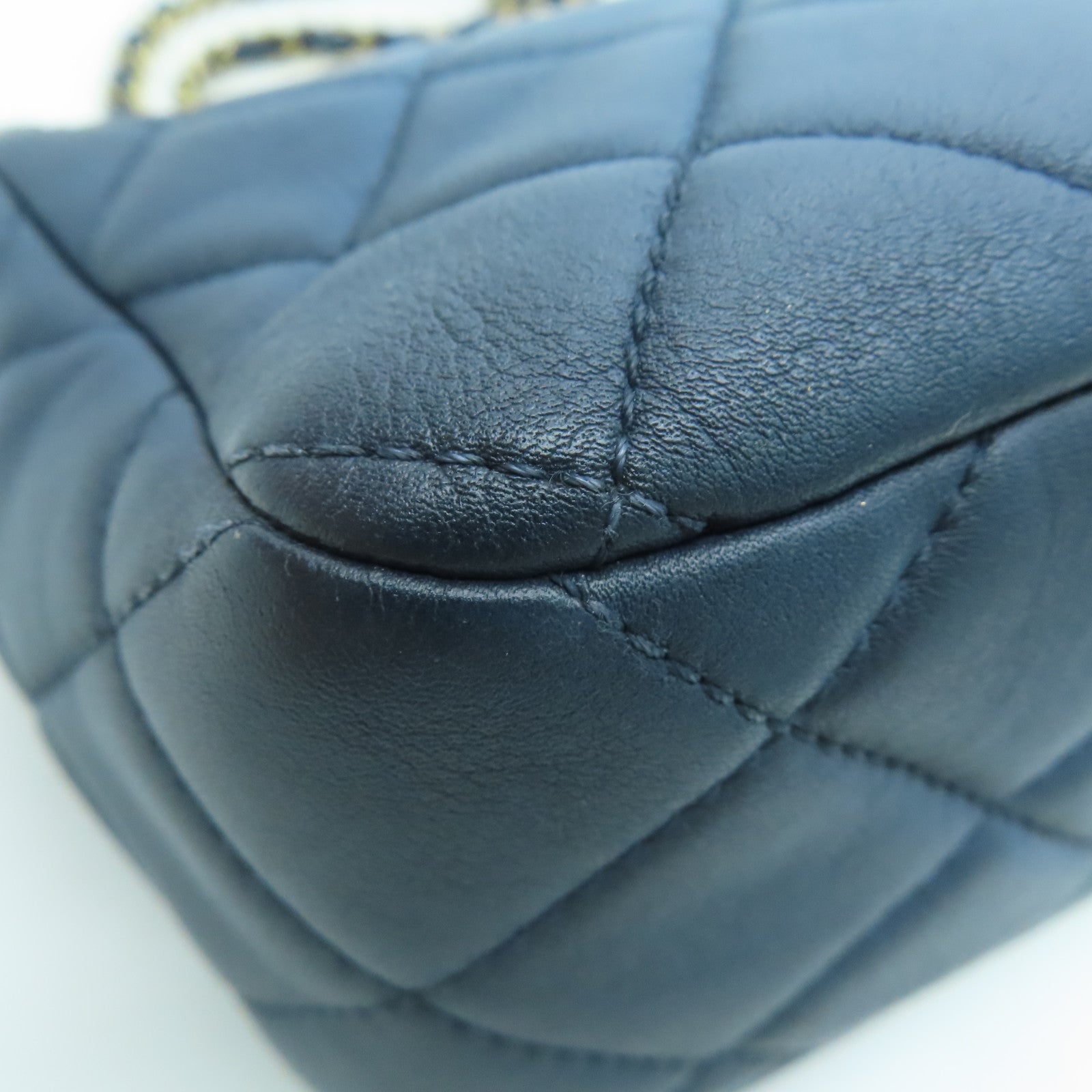 CHANEL 菱格牛皮皮革Chain Shoulder Bag金扣鏈帶肩背袋藍色