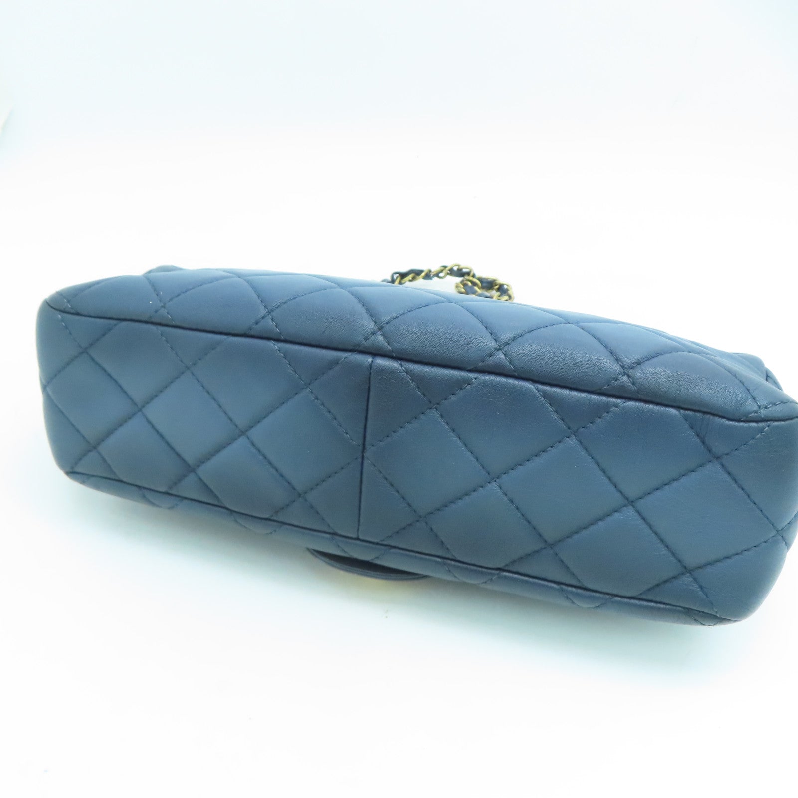 CHANEL 菱格牛皮皮革Chain Shoulder Bag金扣鏈帶肩背袋藍色