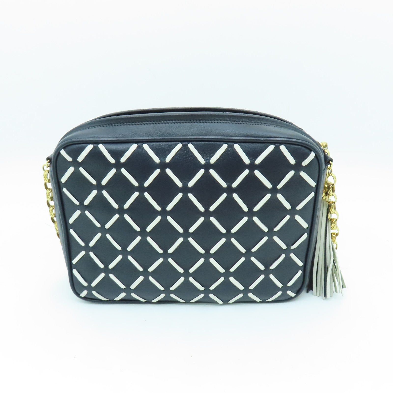 CHANEL 牛皮皮革Chain Shoulder Bag金扣鏈帶肩背袋深藍色