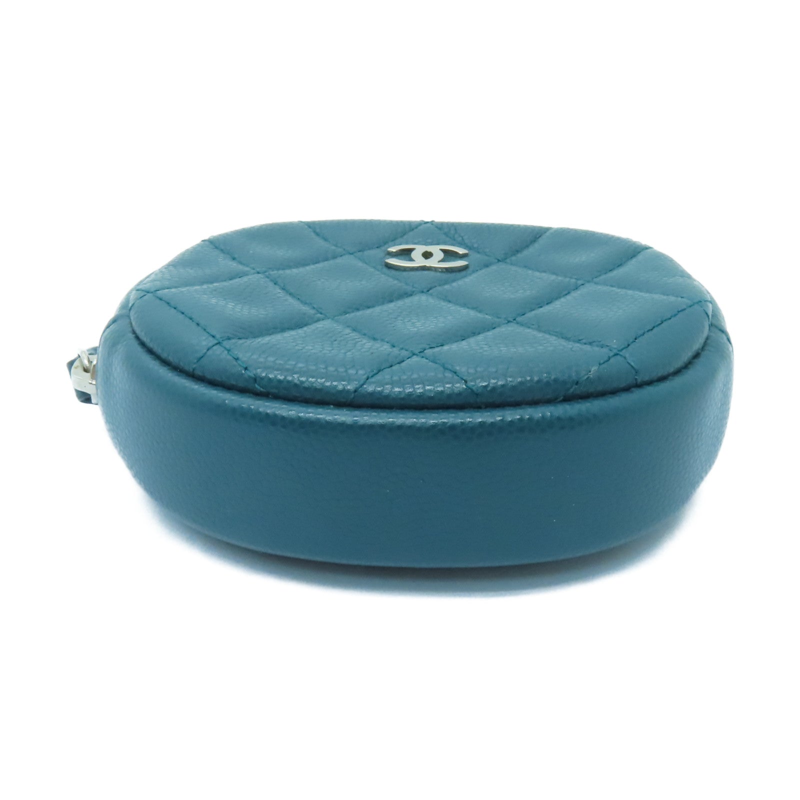 CHANEL 【激減優惠】菱格Caviar皮革Coin Case銀扣零錢包綠色
