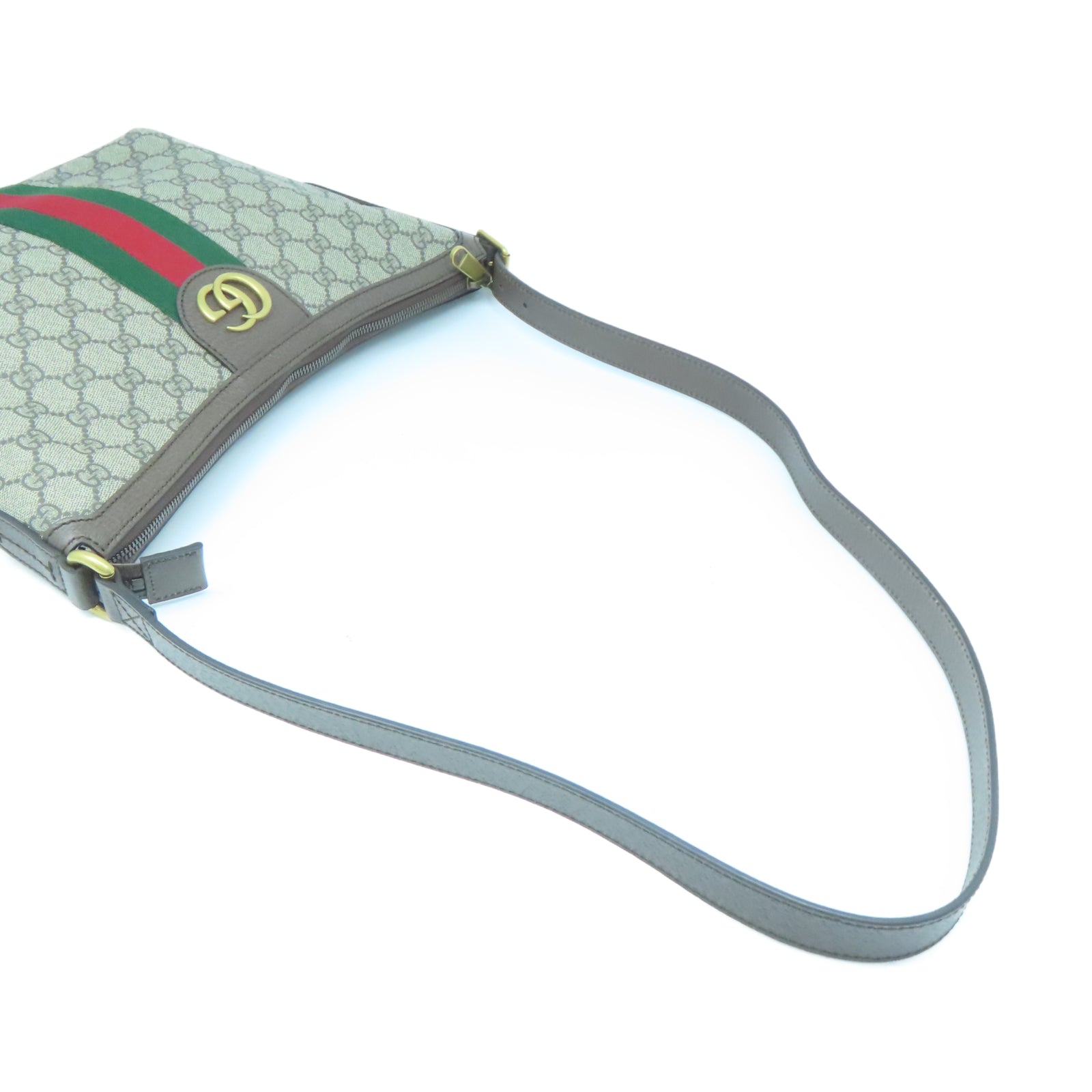 GUCCI 塗層帆布金扣肩背袋棕色
