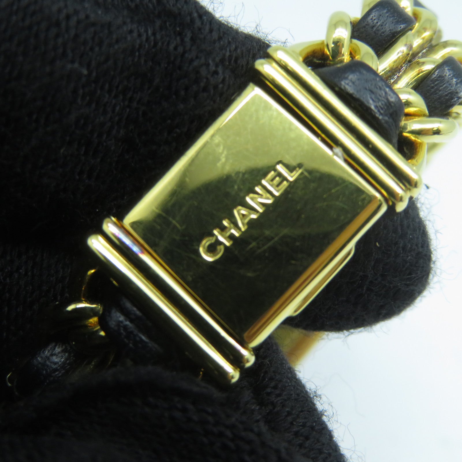 CHANEL Premiere M鍍金石英機芯手錶黑色/金色