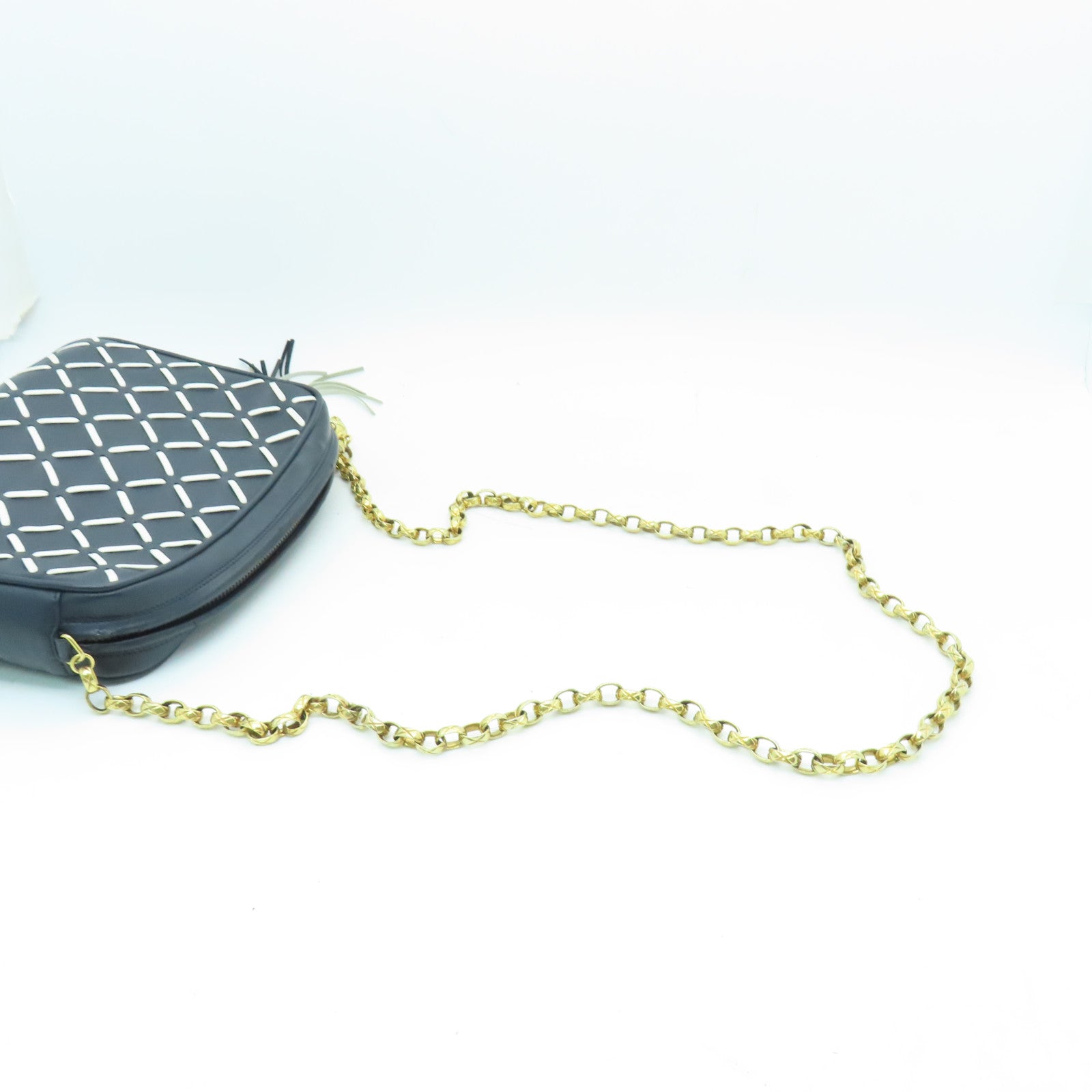 CHANEL 牛皮皮革Chain Shoulder Bag金扣鏈帶肩背袋深藍色