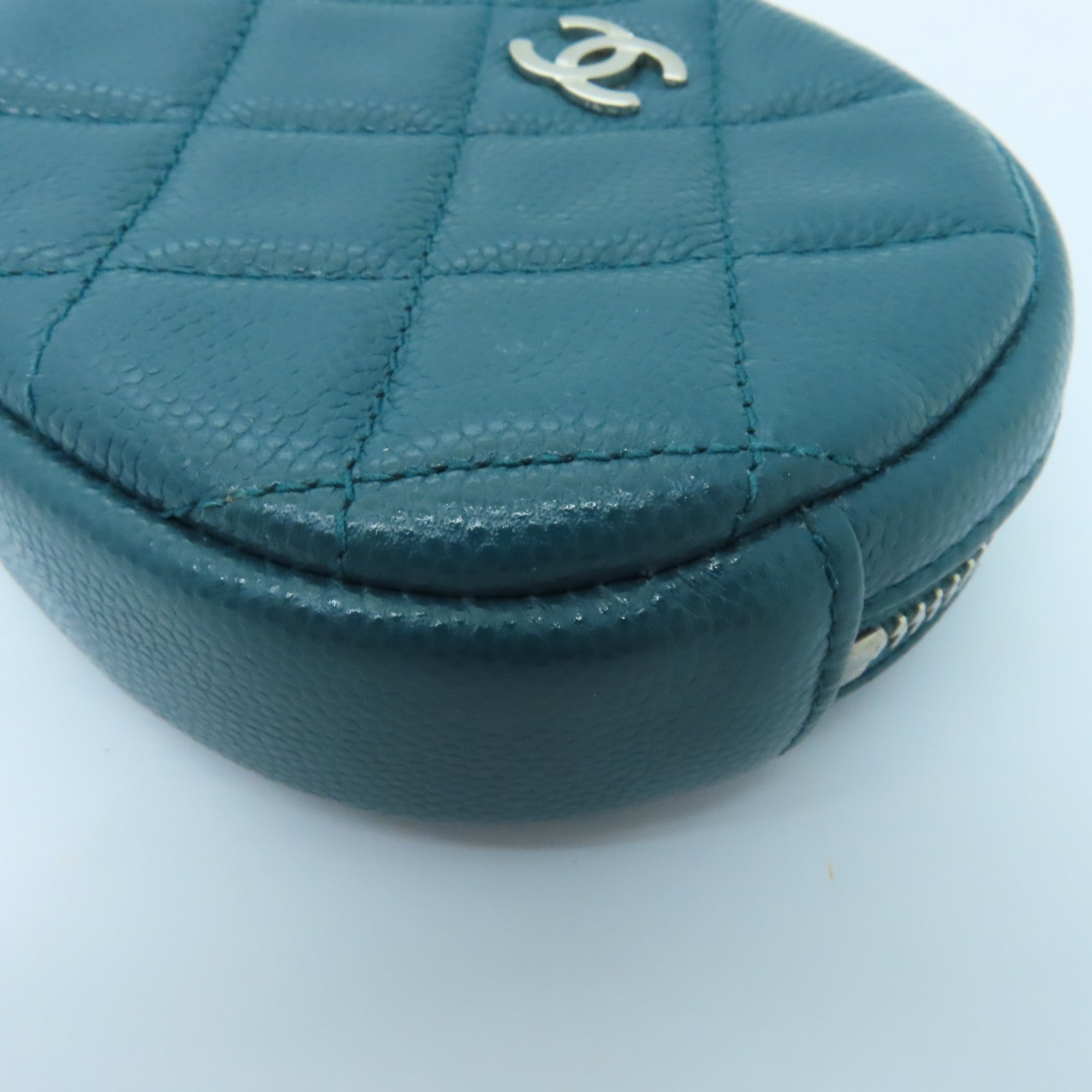 CHANEL 【激減優惠】菱格Caviar皮革Coin Case銀扣零錢包綠色