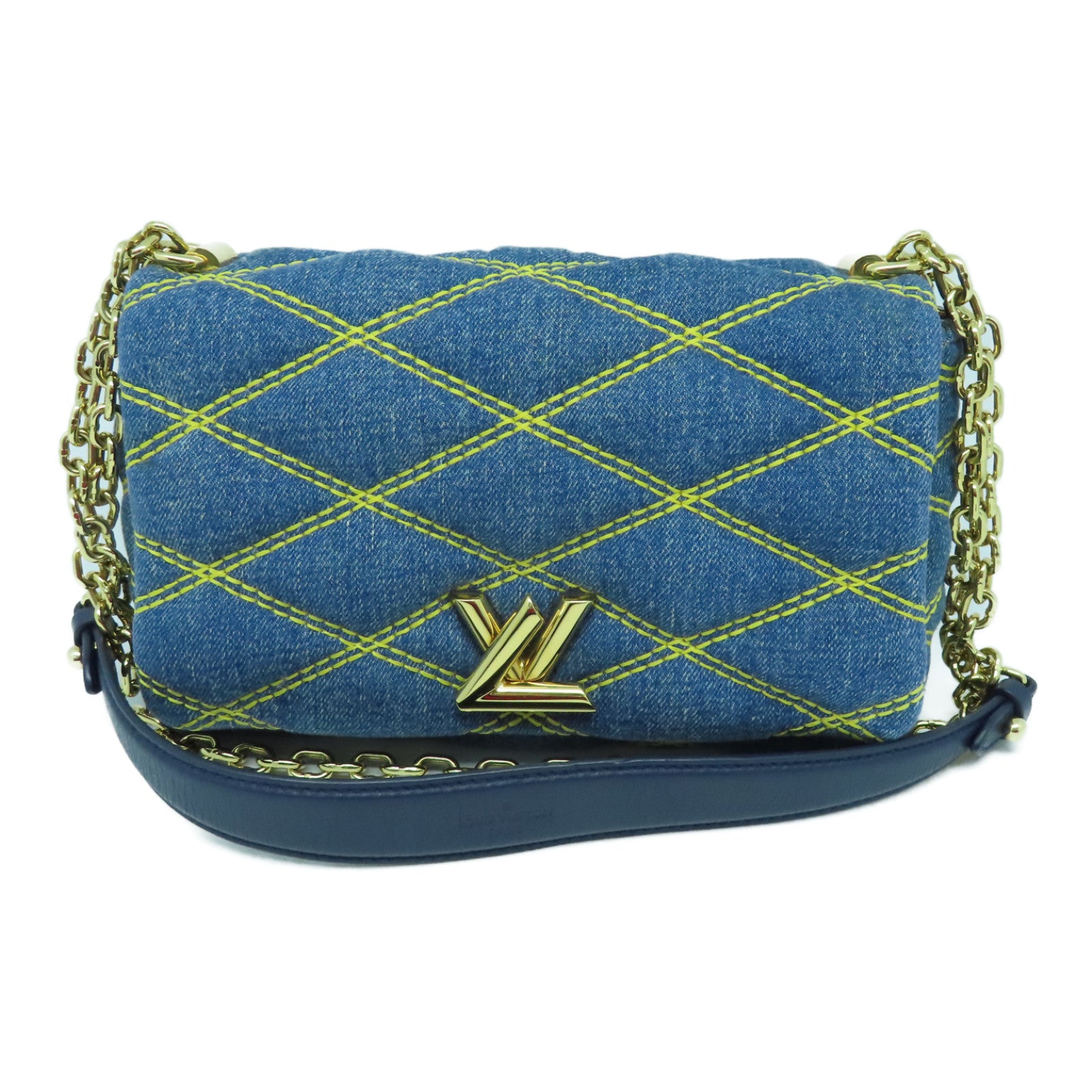 LOUIS VUITTON Lingge Damier Jeans ジgo-14 PM Shoulder Bag Gold Buckle Chain Belt Shoulder Bag Blue