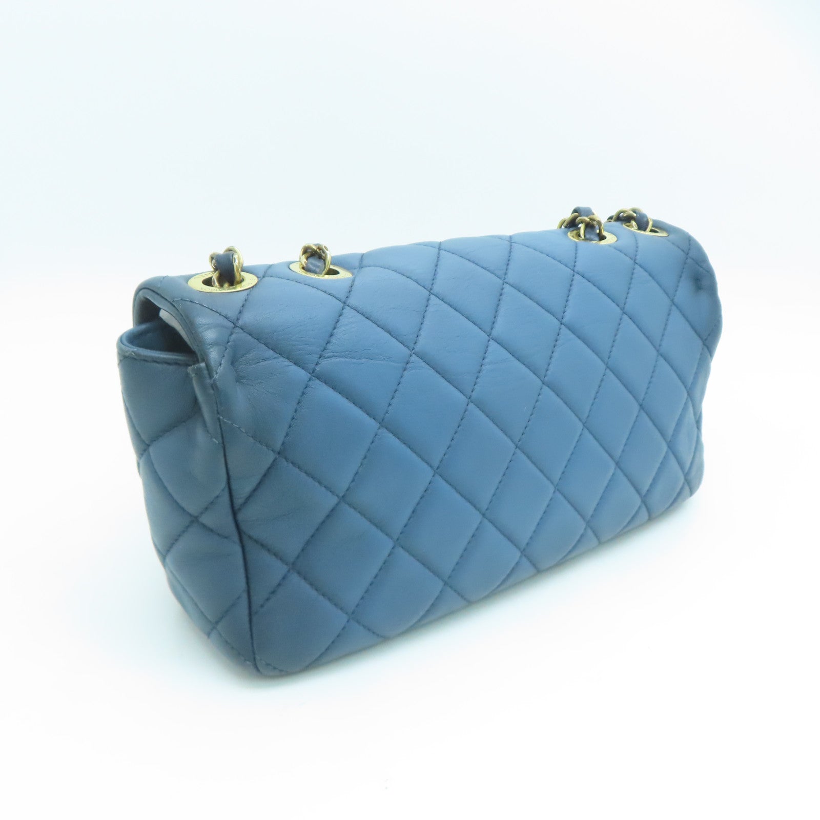 CHANEL 菱格牛皮皮革Chain Shoulder Bag金扣鏈帶肩背袋藍色