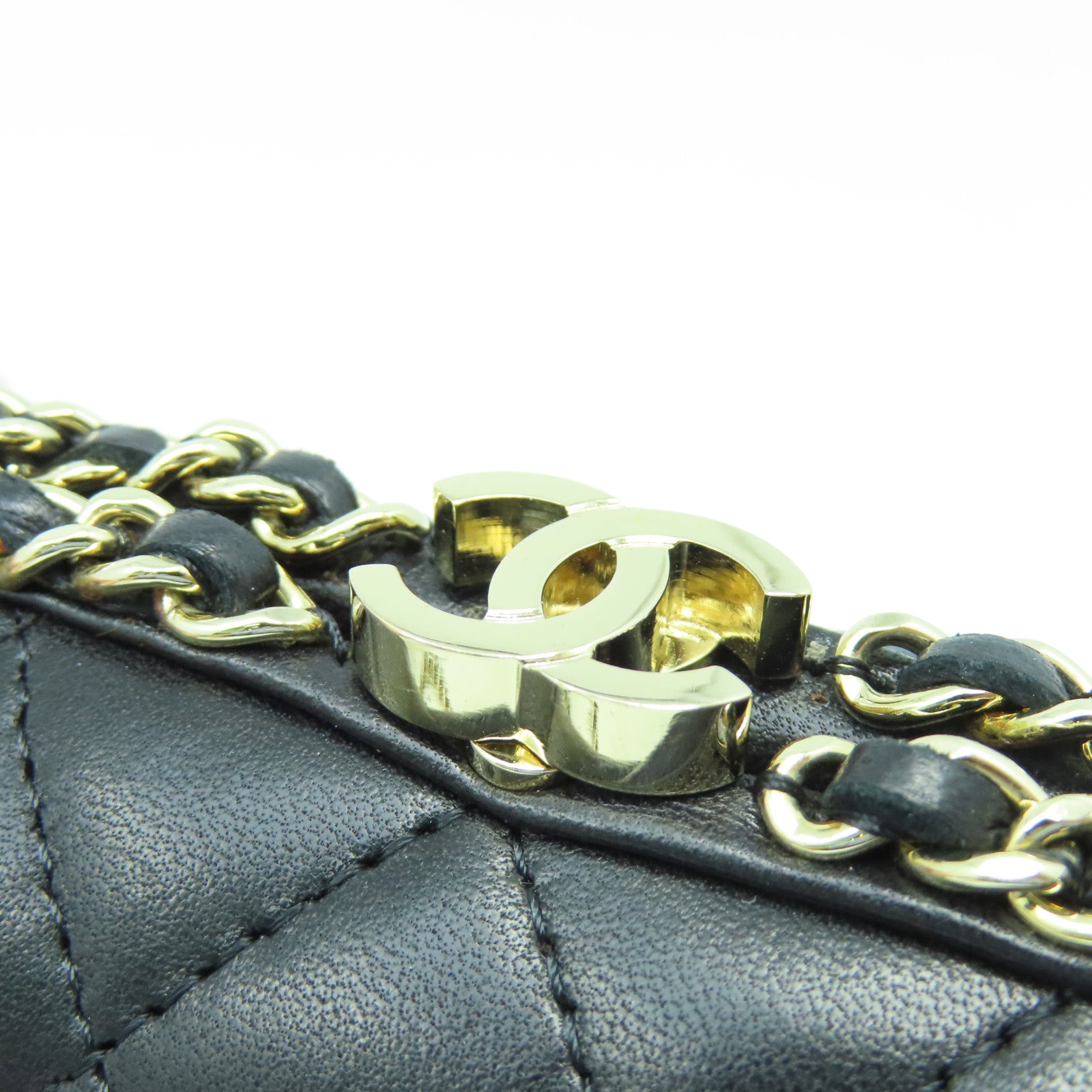 CHANEL 菱格羊皮皮革Clutch with Chain金扣鏈帶肩背袋黑色