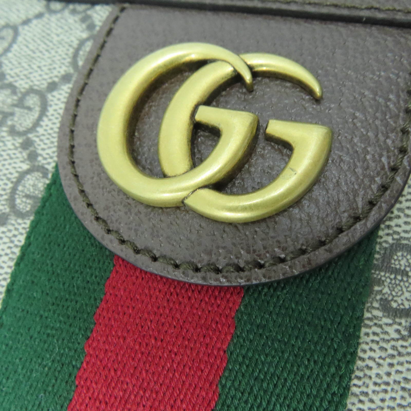 GUCCI 塗層帆布金扣肩背袋棕色