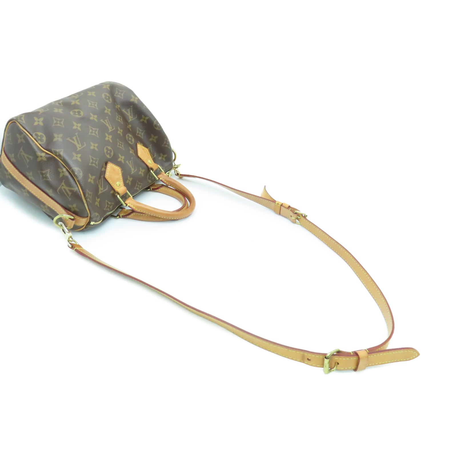 LOUIS VUITTON Monogram Speedy 25 Gold Buckle Shoulder Bag Brown