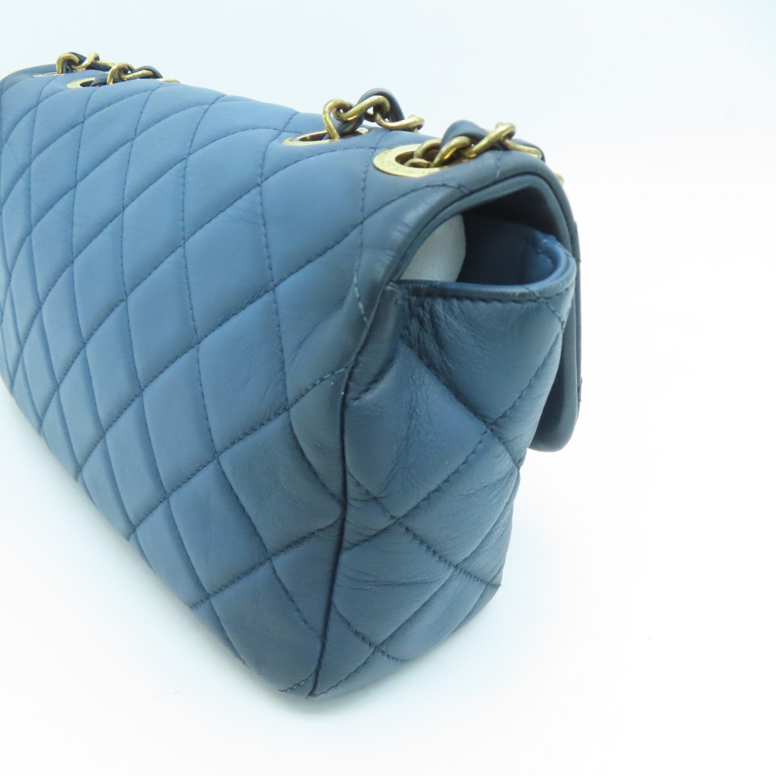 CHANEL 菱格牛皮皮革Chain Shoulder Bag金扣鏈帶肩背袋藍色