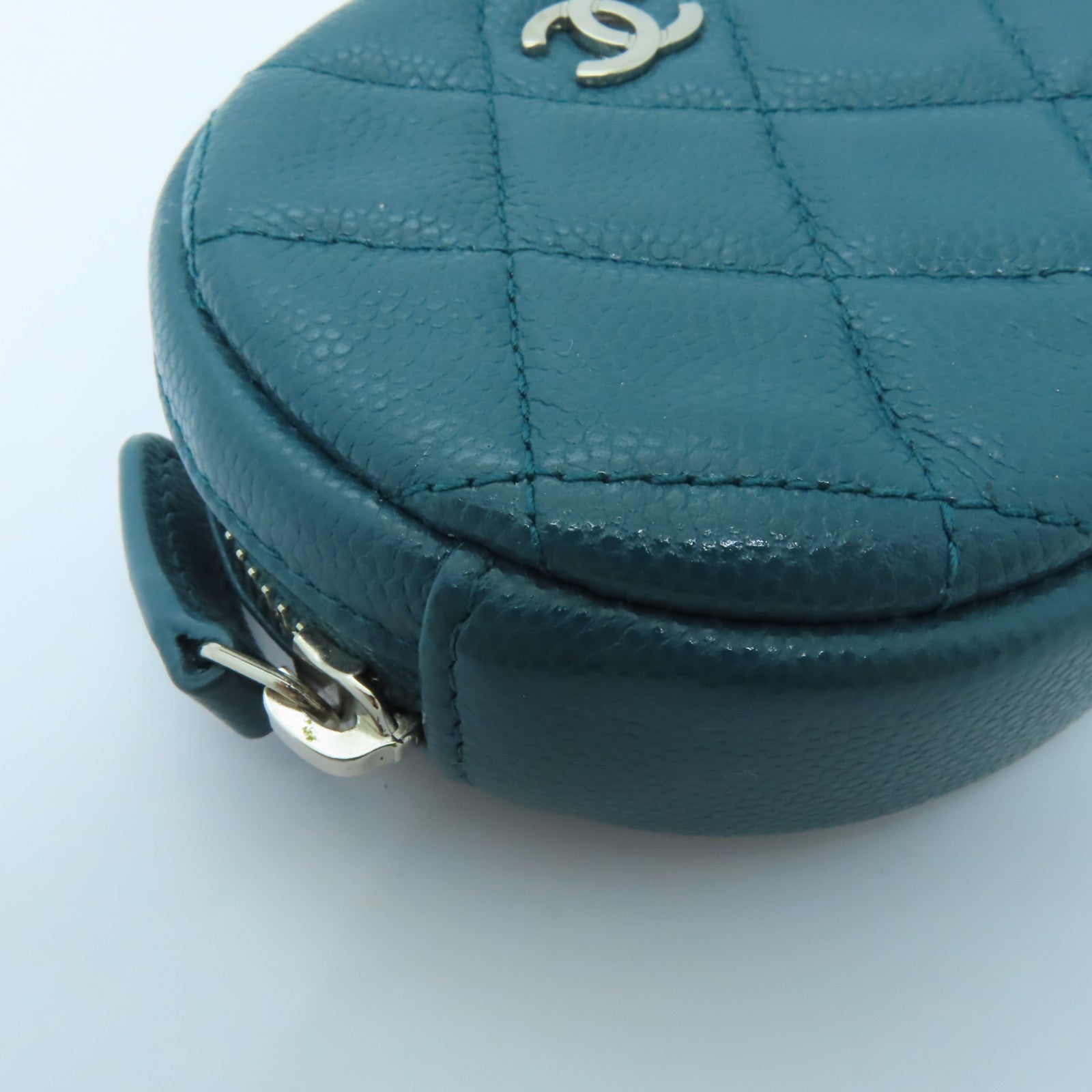 CHANEL 【激減優惠】菱格Caviar皮革Coin Case銀扣零錢包綠色