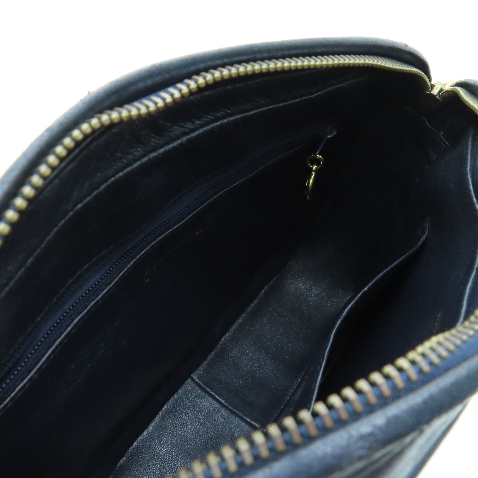 CHANEL 牛皮皮革Chain Shoulder Bag金扣鏈帶肩背袋深藍色
