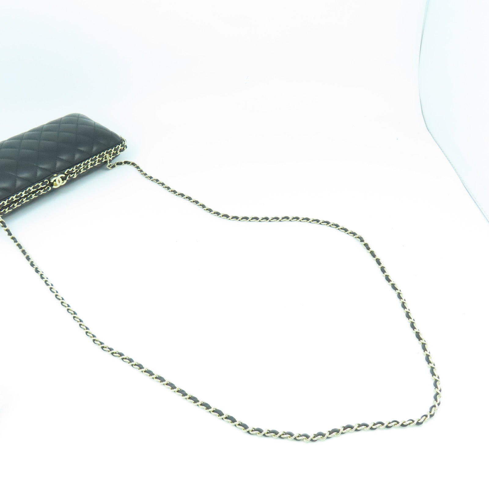 CHANEL 菱格羊皮皮革Clutch with Chain金扣鏈帶肩背袋黑色