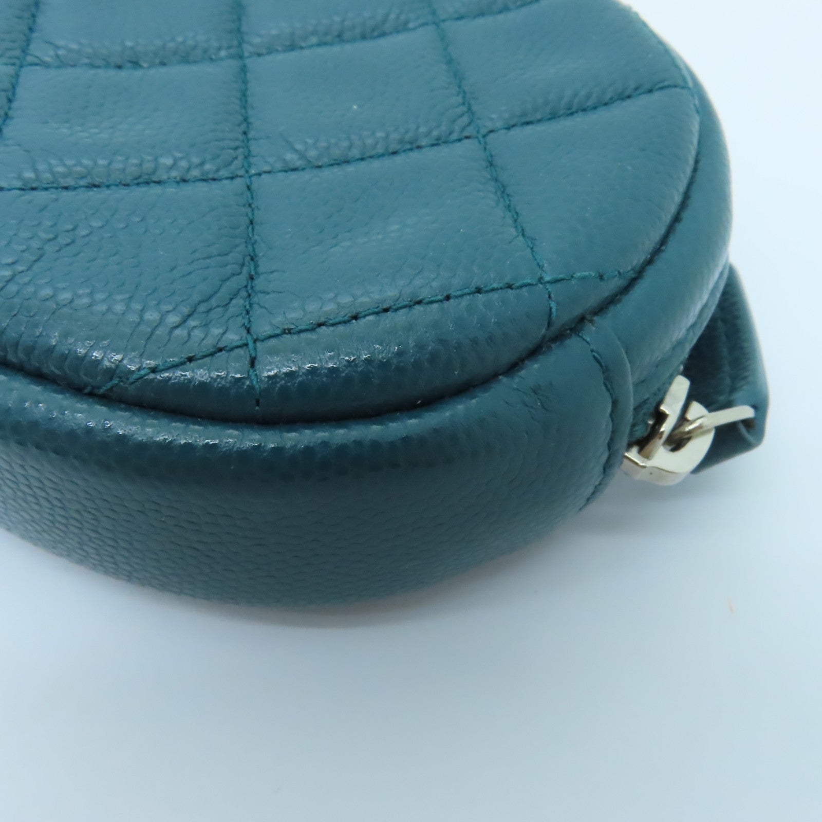 CHANEL 【激減優惠】菱格Caviar皮革Coin Case銀扣零錢包綠色