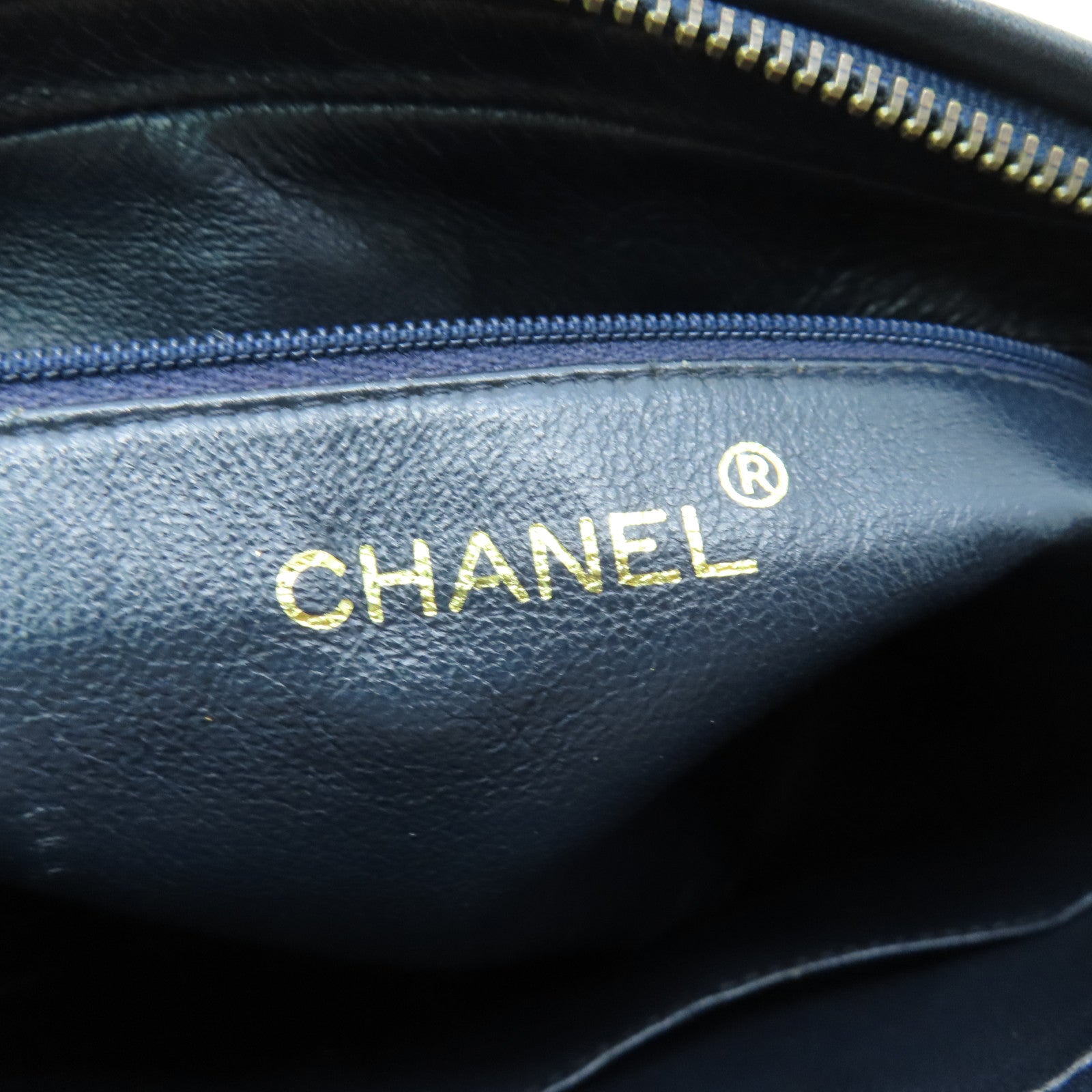 CHANEL 牛皮皮革Chain Shoulder Bag金扣鏈帶肩背袋深藍色