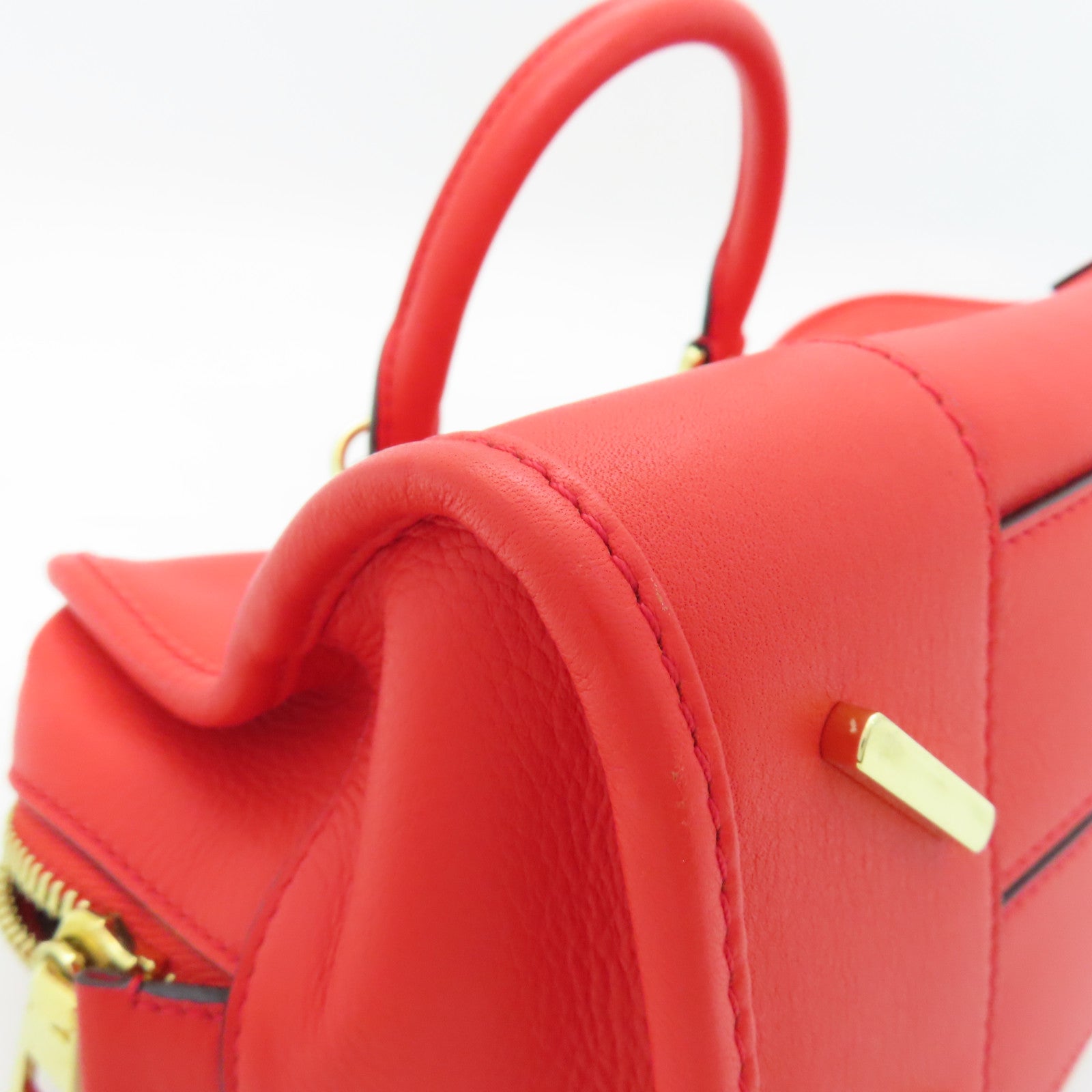 LOEWE 牛皮皮革Shoulder Bag金扣手挽肩背兩用袋紅色