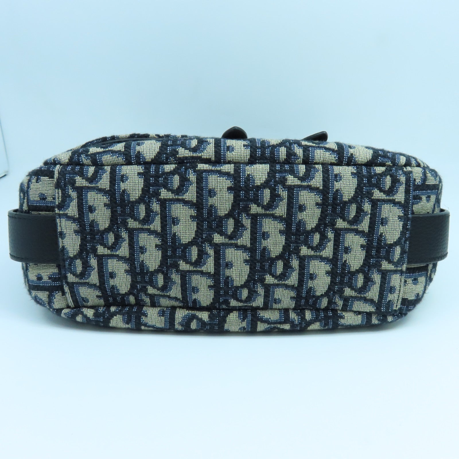 Dior Canvas Saddle Bag Silver Buckle Handle Shoulder Bag Blue Beige