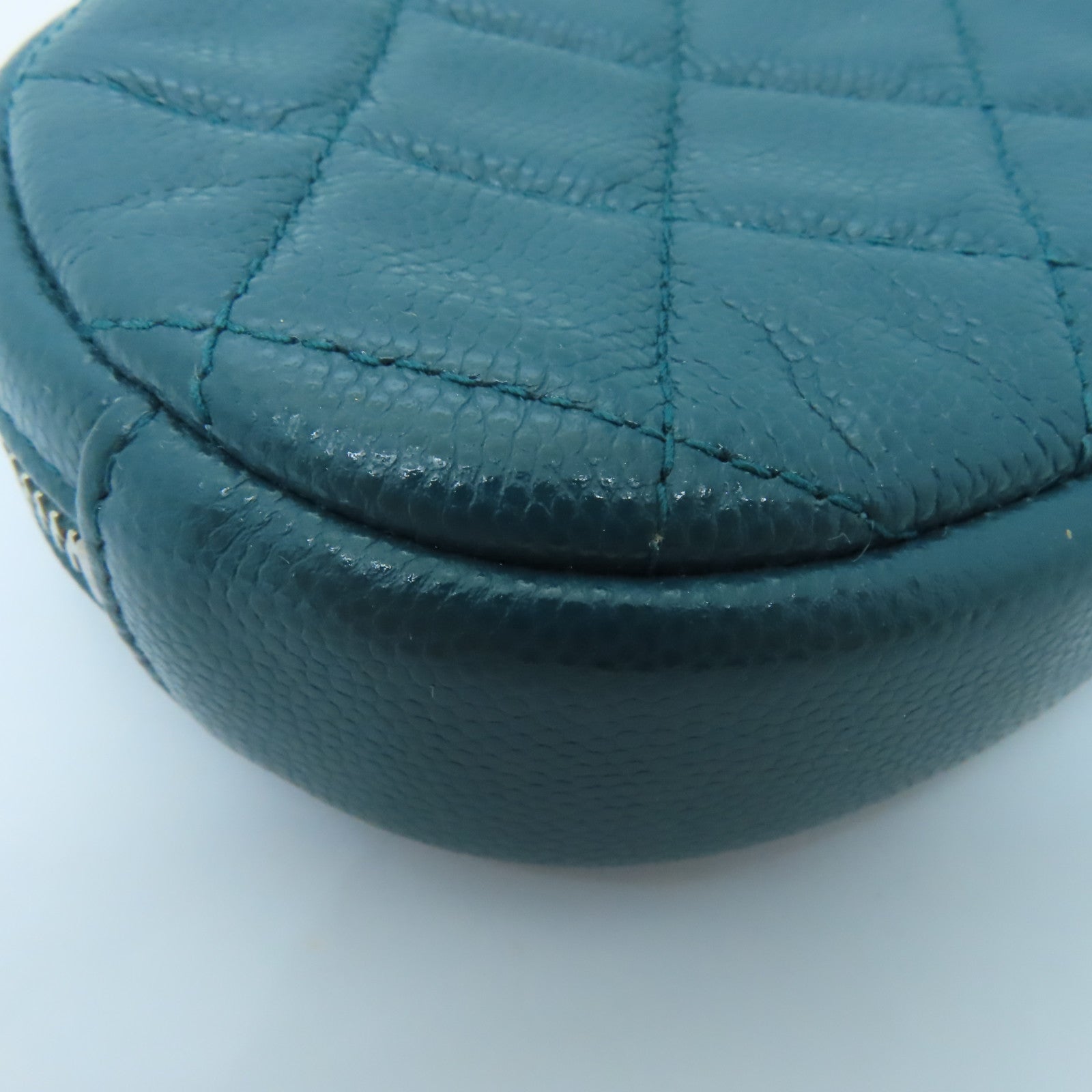 CHANEL 【激減優惠】菱格Caviar皮革Coin Case銀扣零錢包綠色