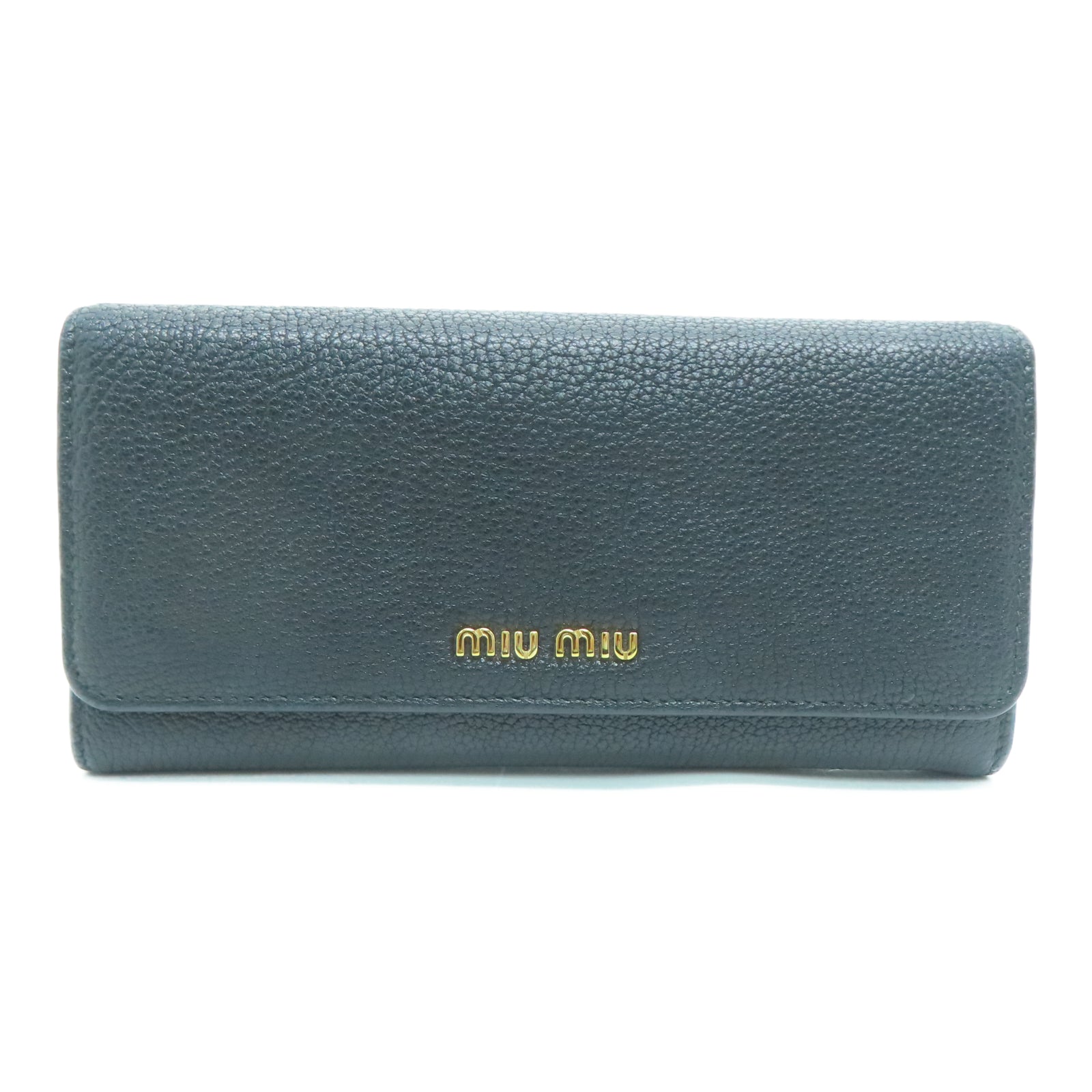 Miu Miu Sheepskin Leather Long Wallet Gold Buckle Long Wallet Black