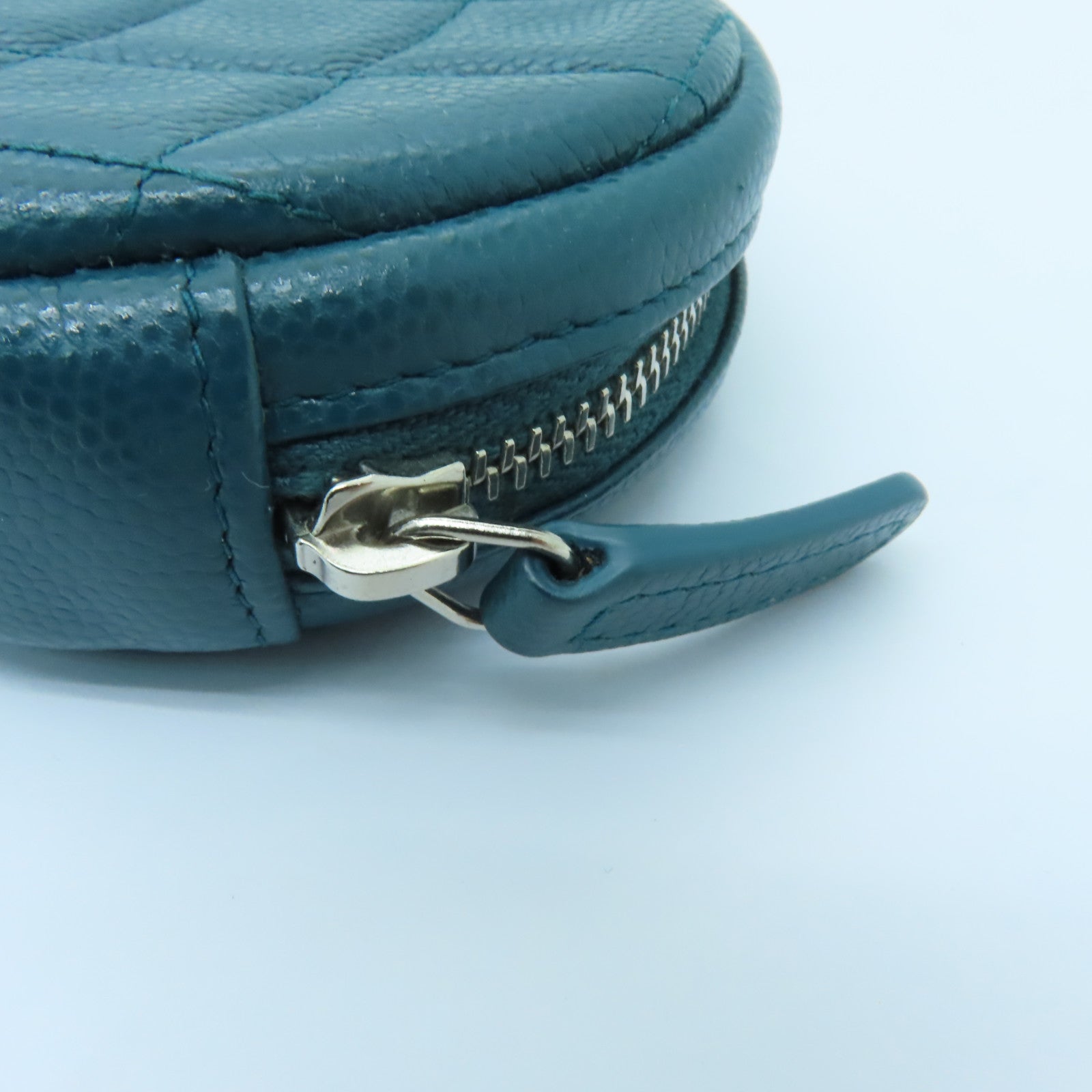 CHANEL 【激減優惠】菱格Caviar皮革Coin Case銀扣零錢包綠色