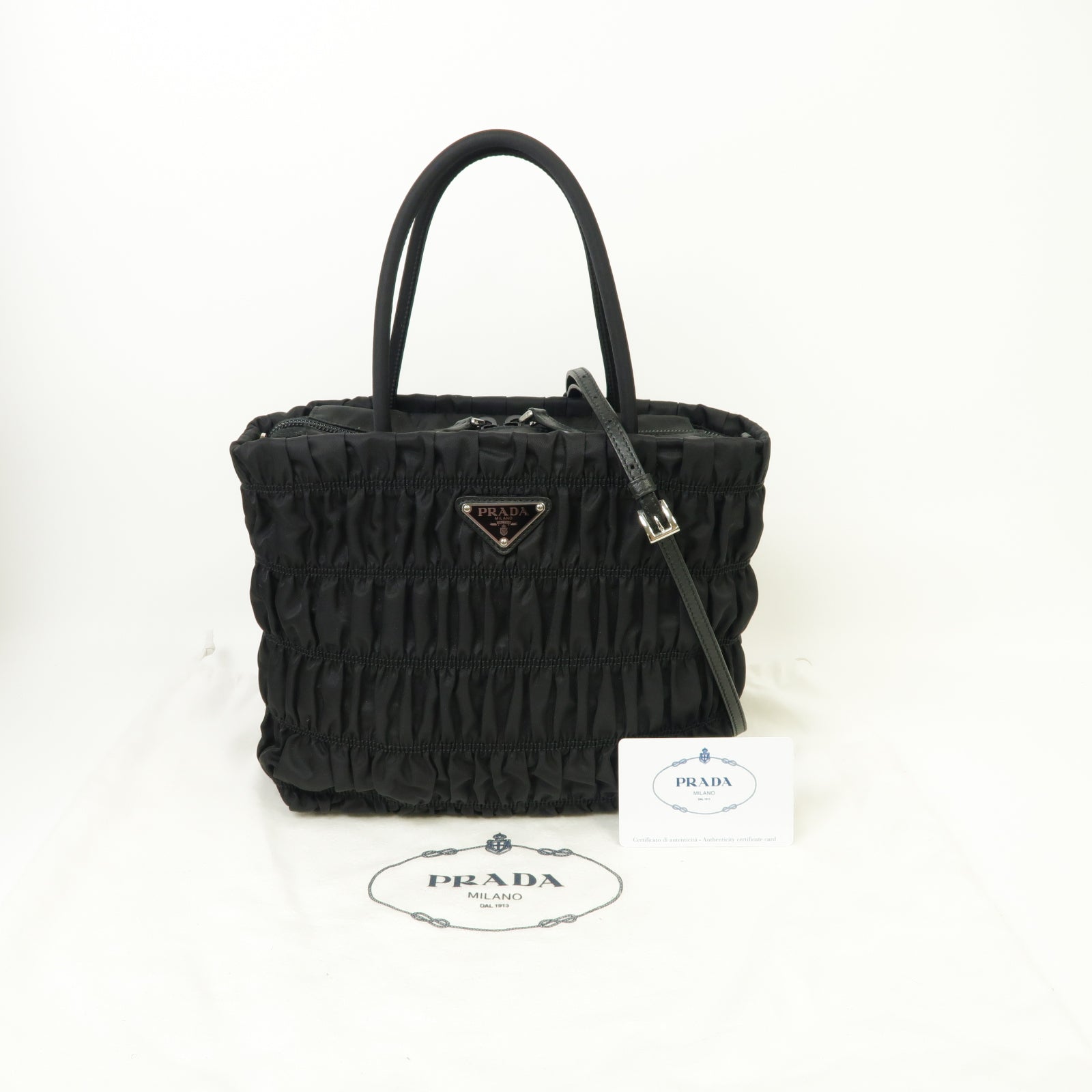 PRADA 尼龍2 Way Shoulder銀扣手挽肩背兩用袋黑色