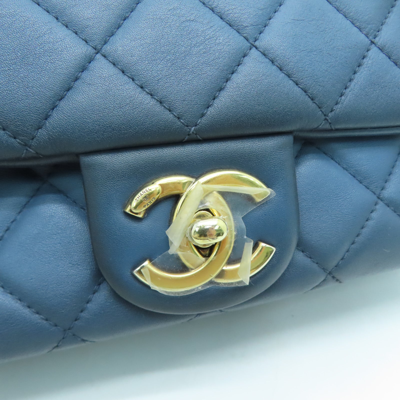 CHANEL 菱格牛皮皮革Chain Shoulder Bag金扣鏈帶肩背袋藍色