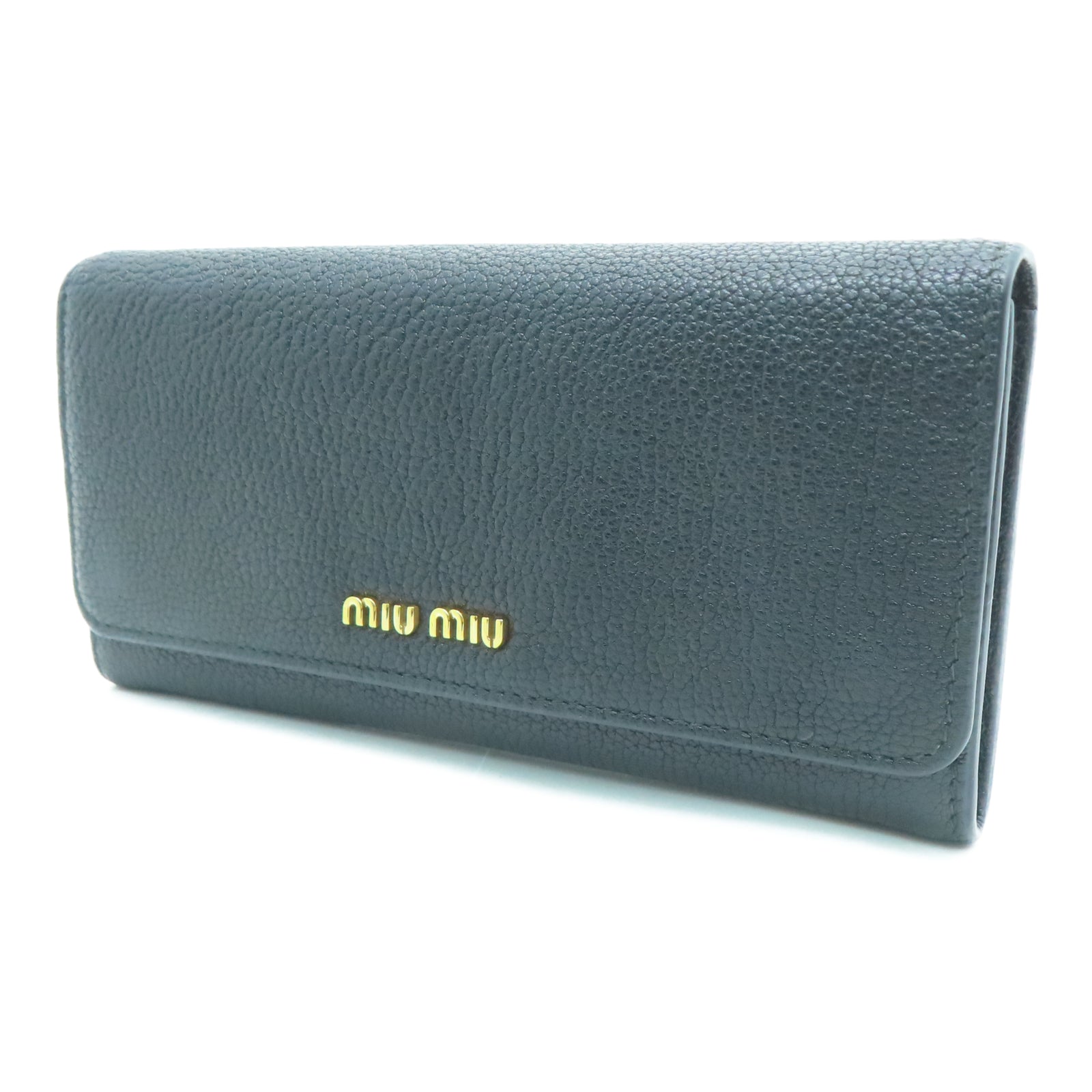 Miu Miu Sheepskin Leather Long Wallet Gold Buckle Long Wallet Black