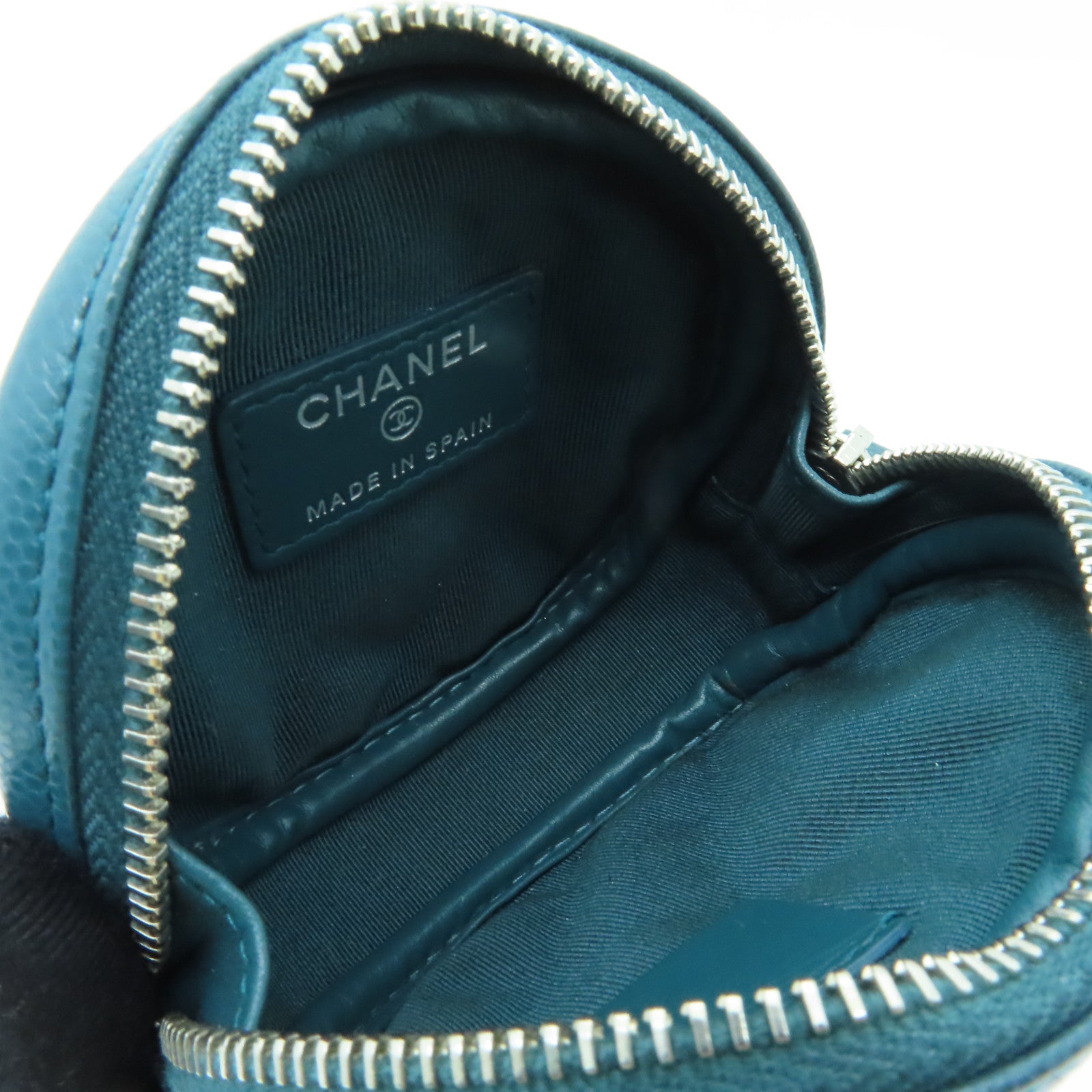 CHANEL 【激減優惠】菱格Caviar皮革Coin Case銀扣零錢包綠色