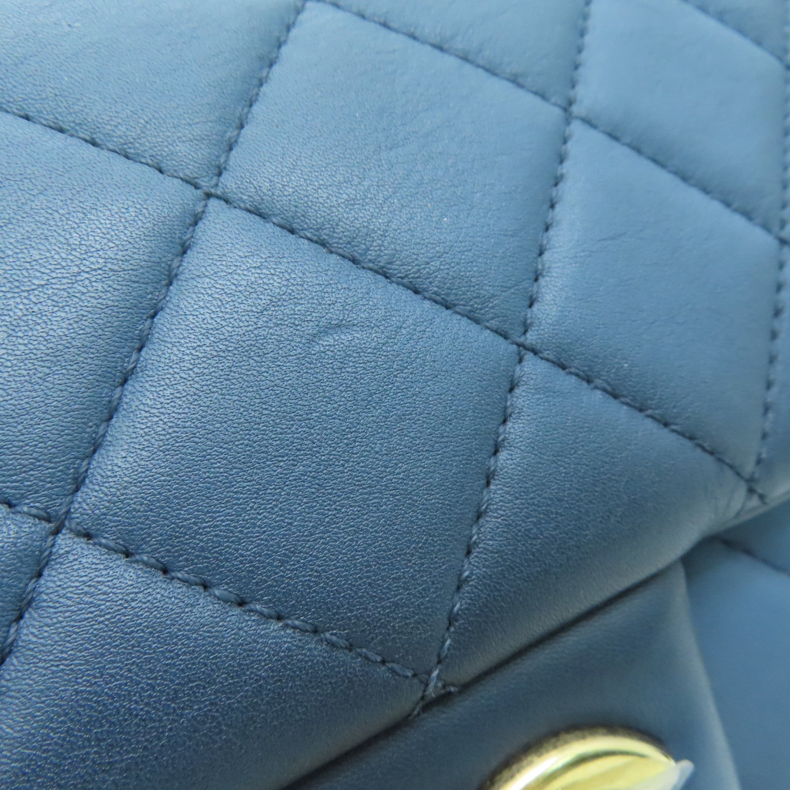 CHANEL 菱格牛皮皮革Chain Shoulder Bag金扣鏈帶肩背袋藍色