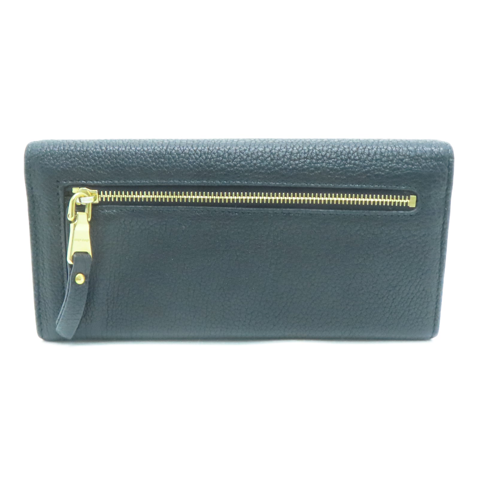 Miu Miu Sheepskin Leather Long Wallet Gold Buckle Long Wallet Black
