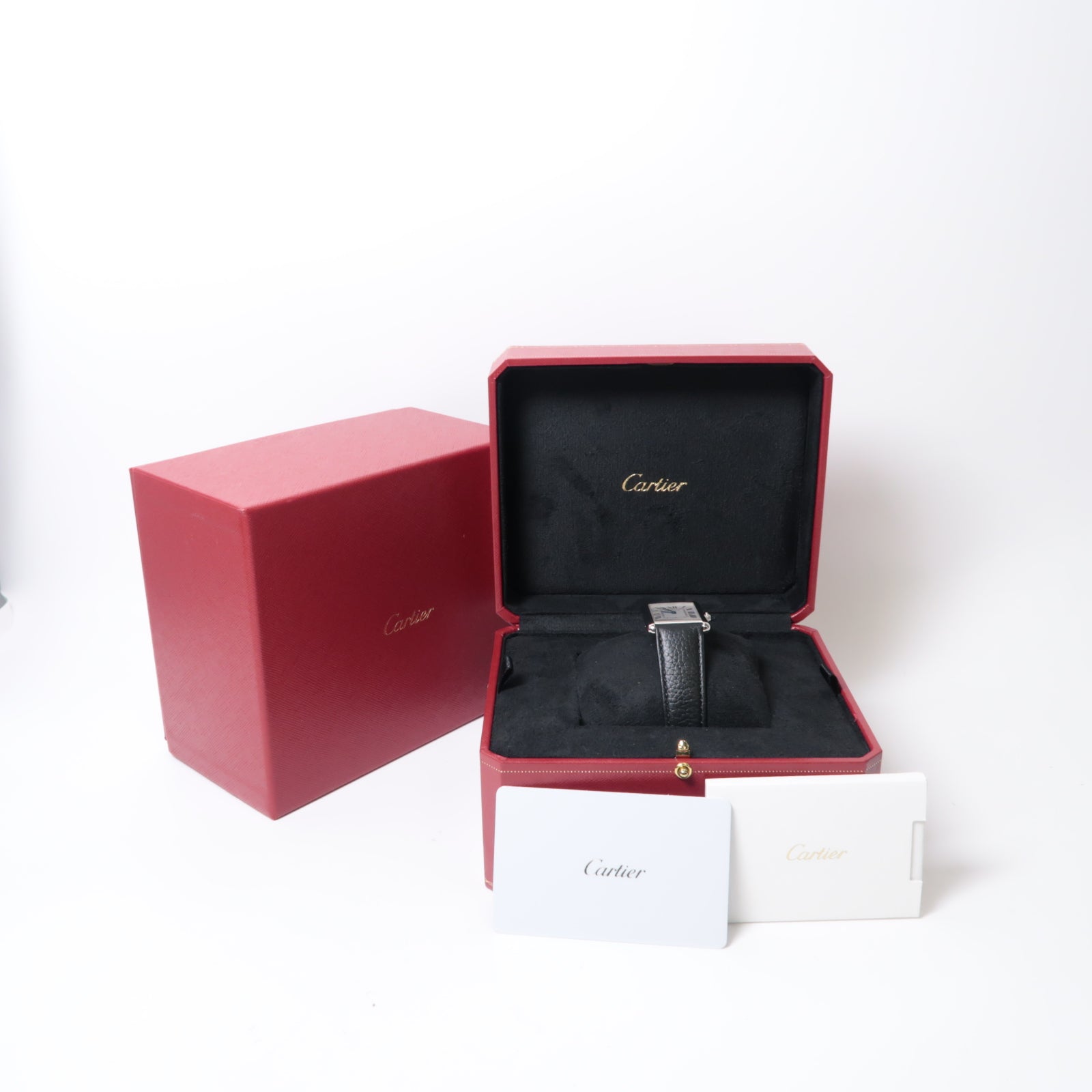 CARTIER Tank Must不鏽鋼/皮革手錶石英機芯白色